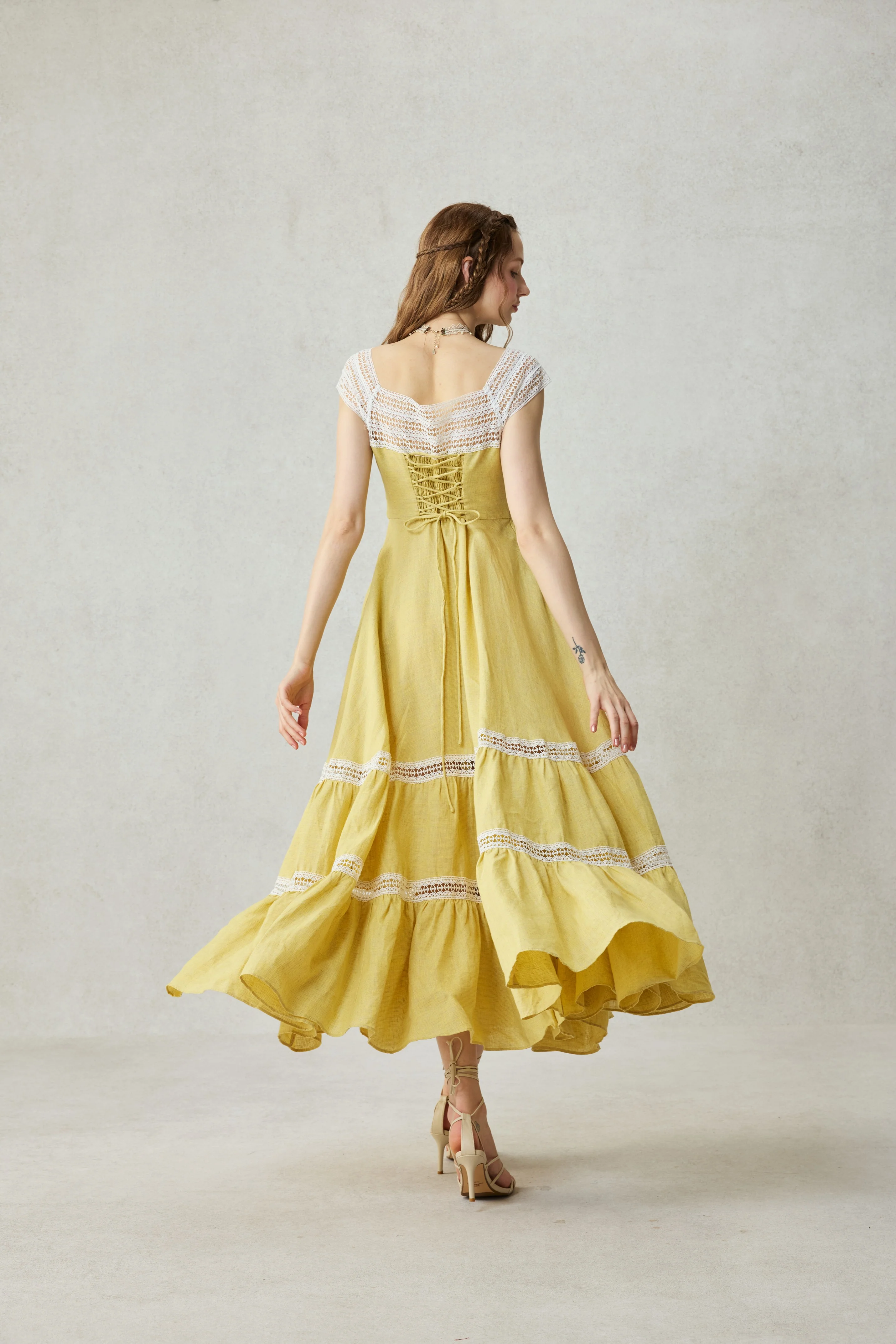 Cherry Tree 25 | Lace Linen flared dress - Image 9