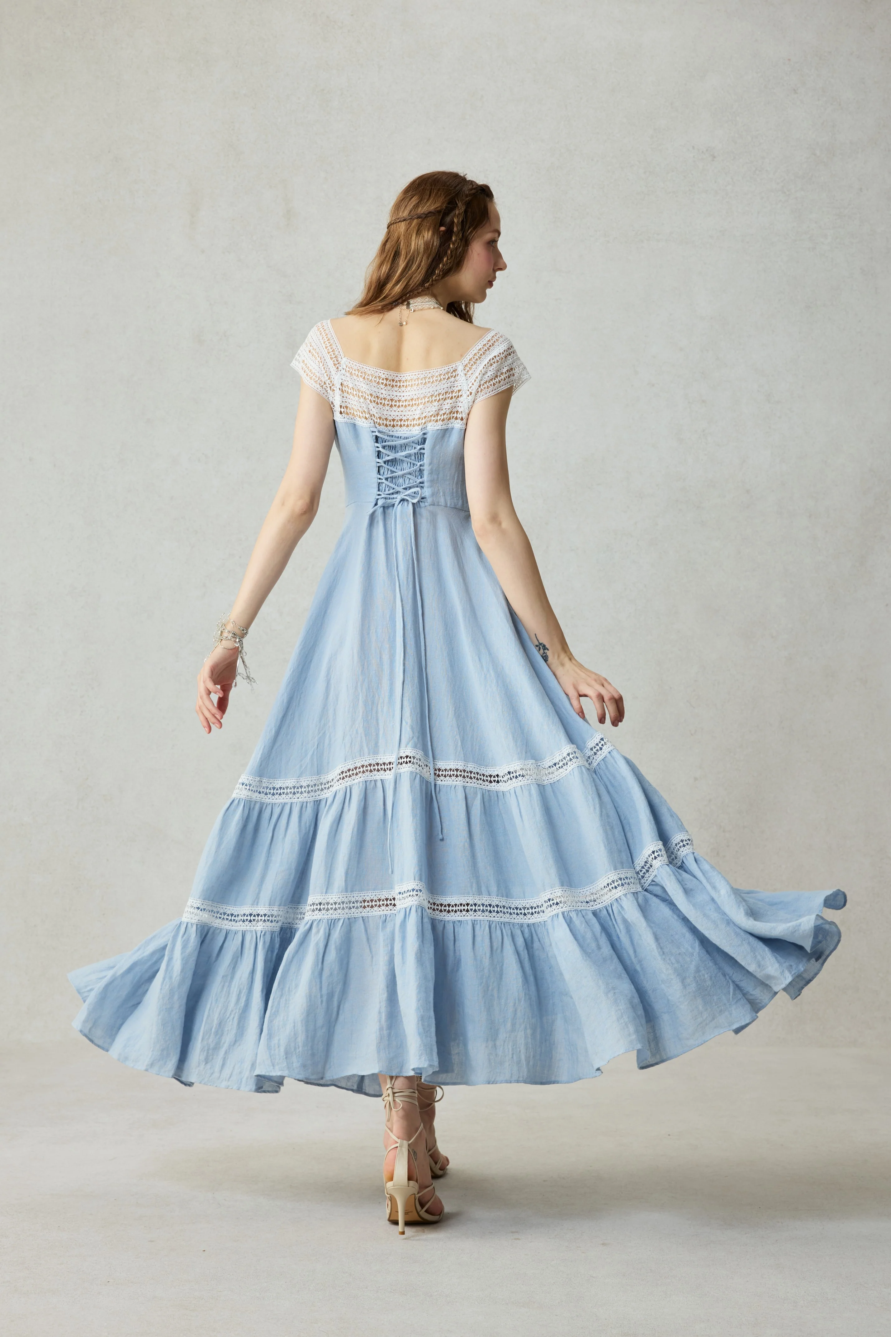 Cherry Tree 25 | Lace Linen flared dress - Image 10