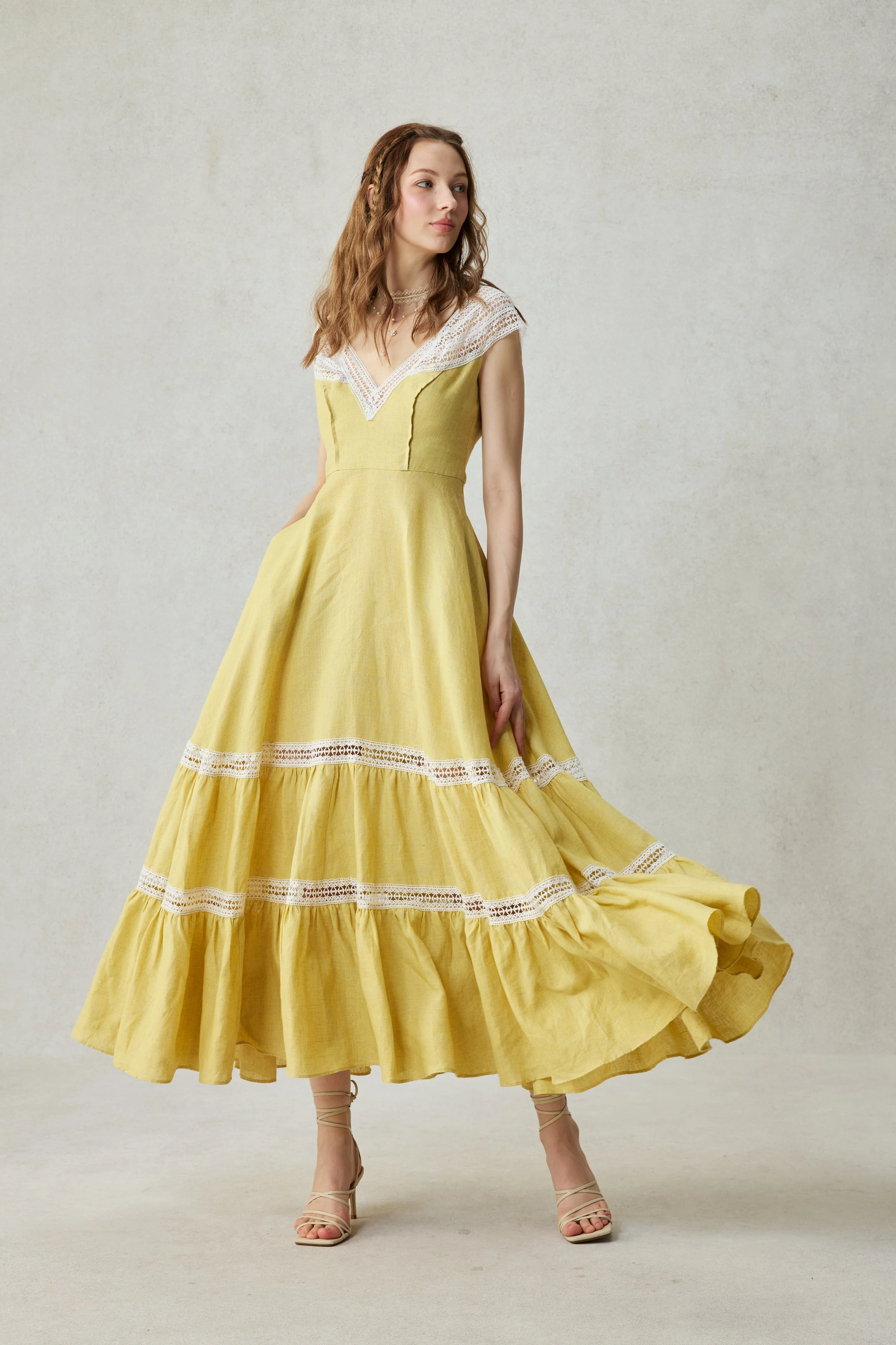 Cherry Tree 25 | Lace Linen flared dress - Image 36