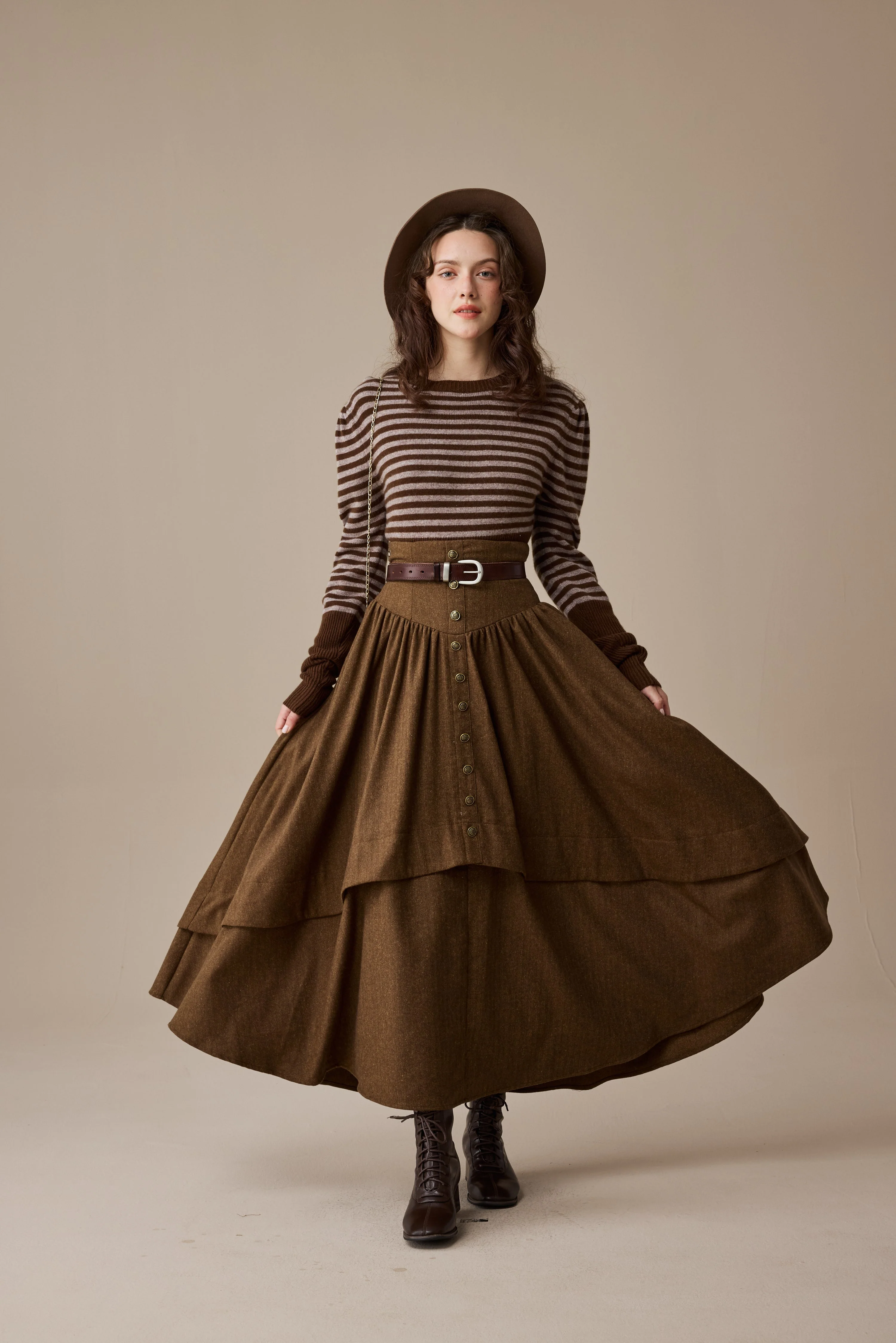 Christina 19 |Retro Layered Wool Skirt - Image 15