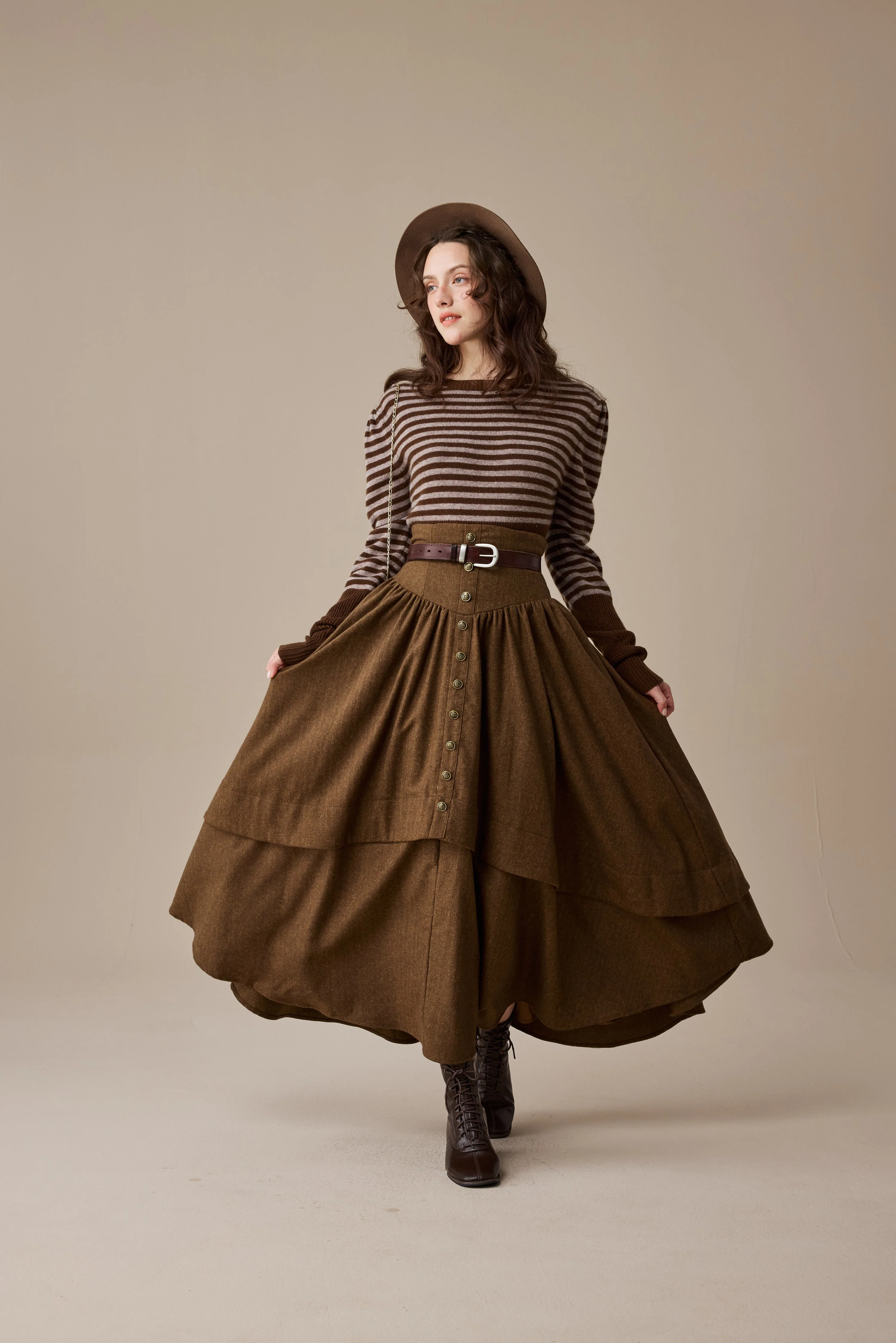Christina 19 |Retro Layered Wool Skirt - Image 11