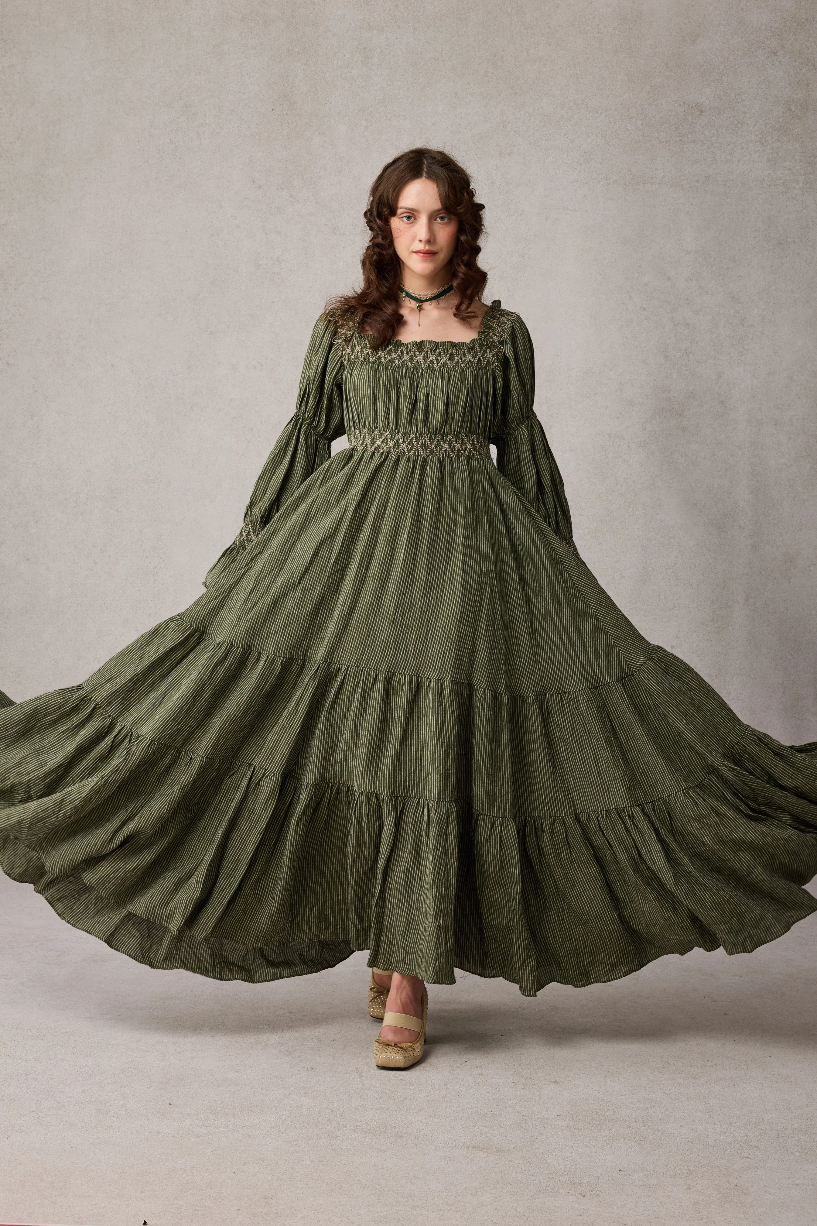Cloud 21 | smocking embroidery linen dress - Image 11