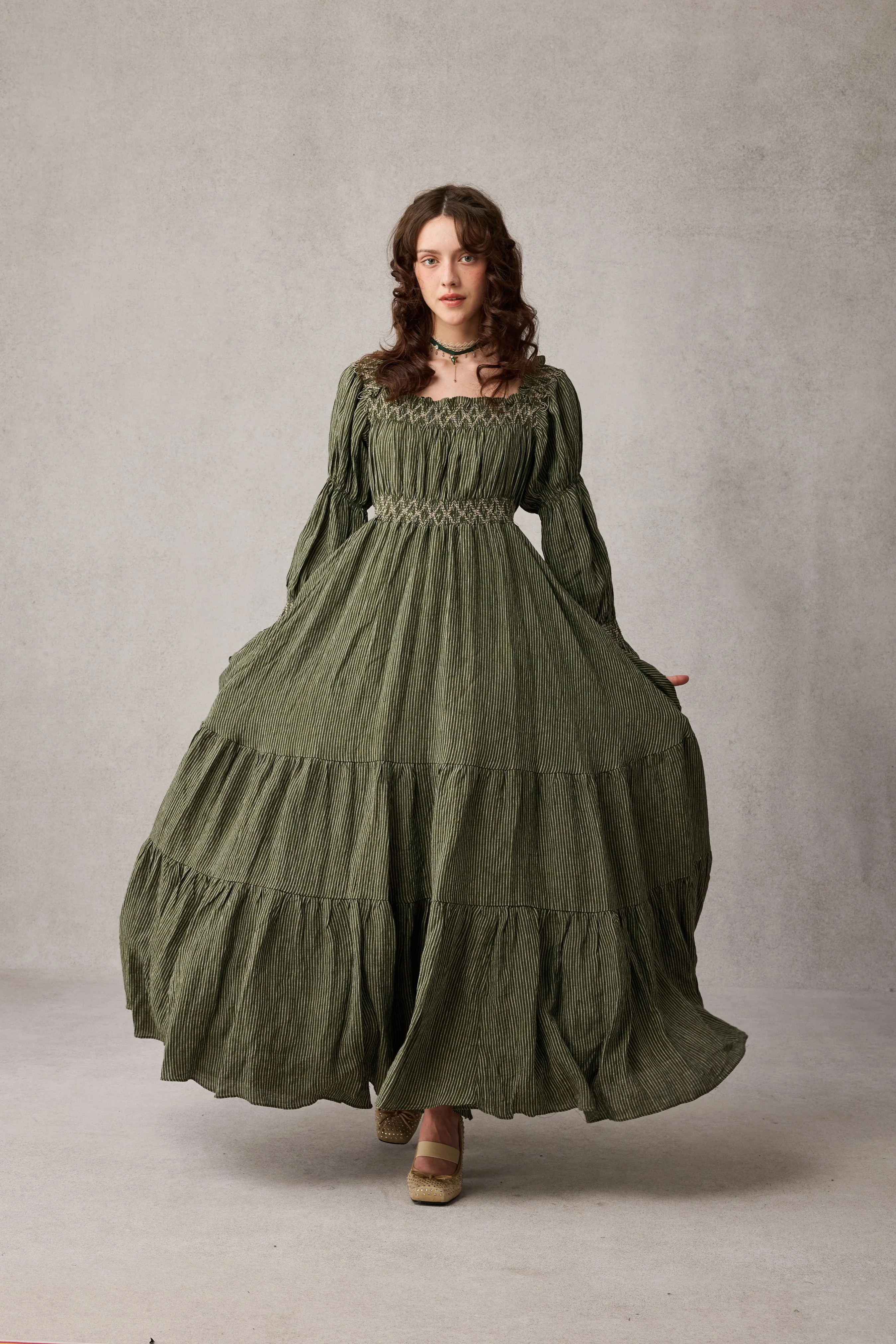 Cloud 21 | smocking embroidery linen dress - Image 12