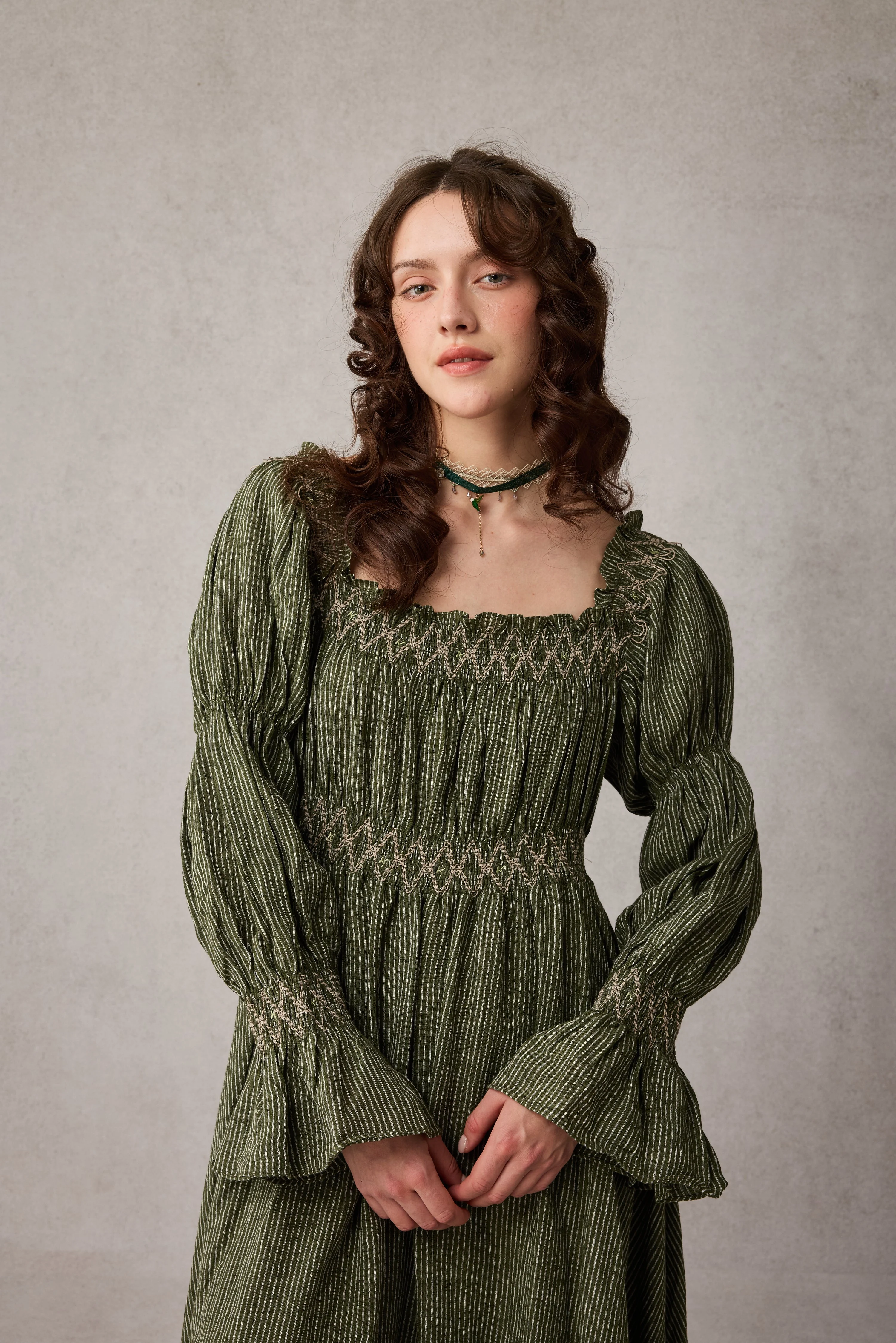 Cloud 21 | smocking embroidery linen dress - Image 13