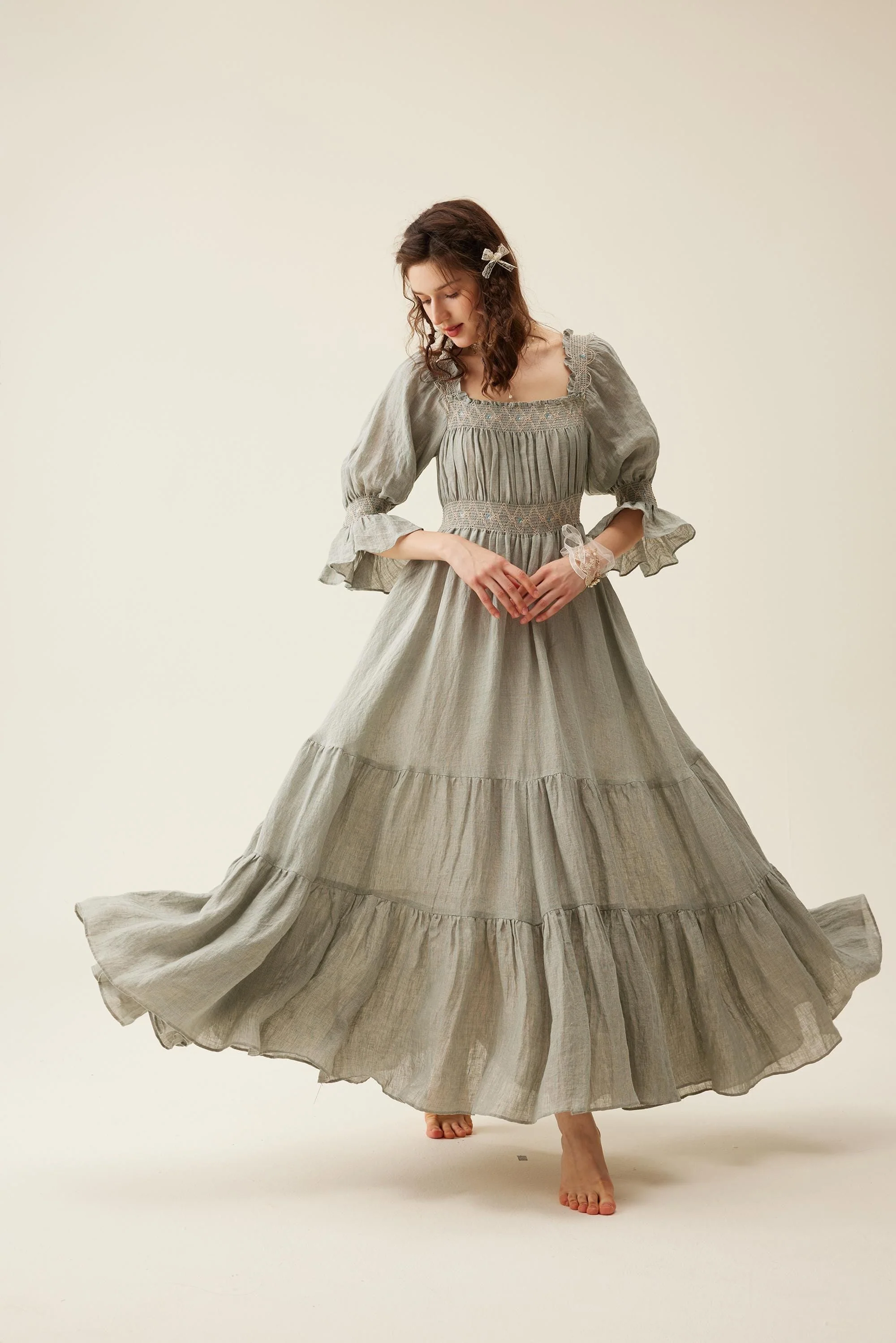 Cloud 21 | smocking embroidery linen dress - Image 36