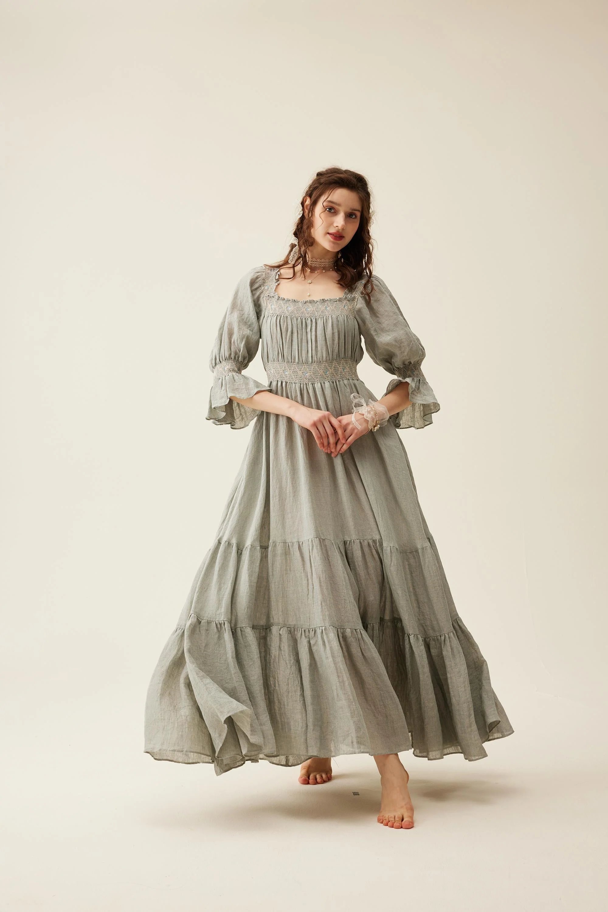 Cloud 21 | smocking embroidery linen dress - Image 37