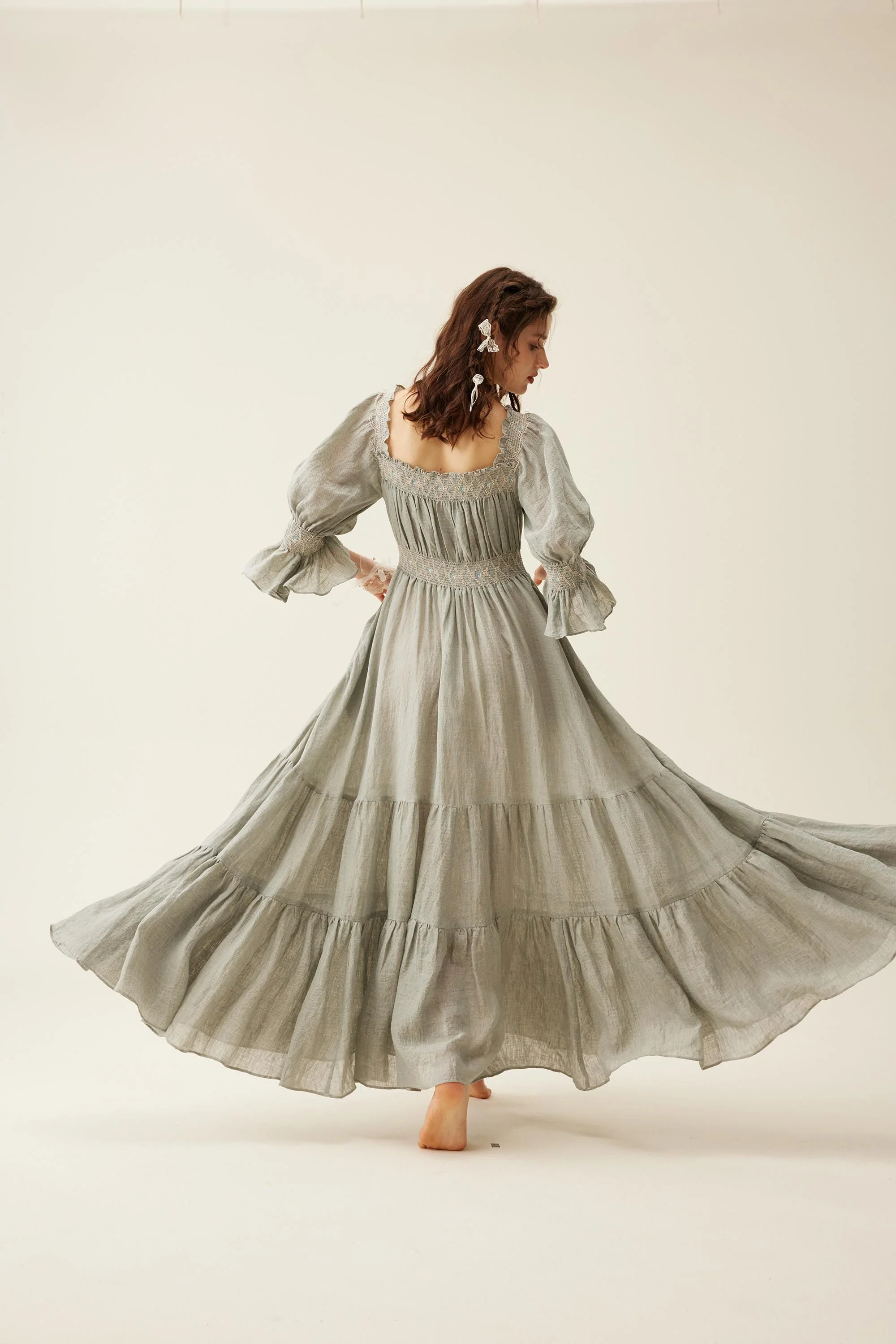 Cloud 21 | smocking embroidery linen dress - Image 38