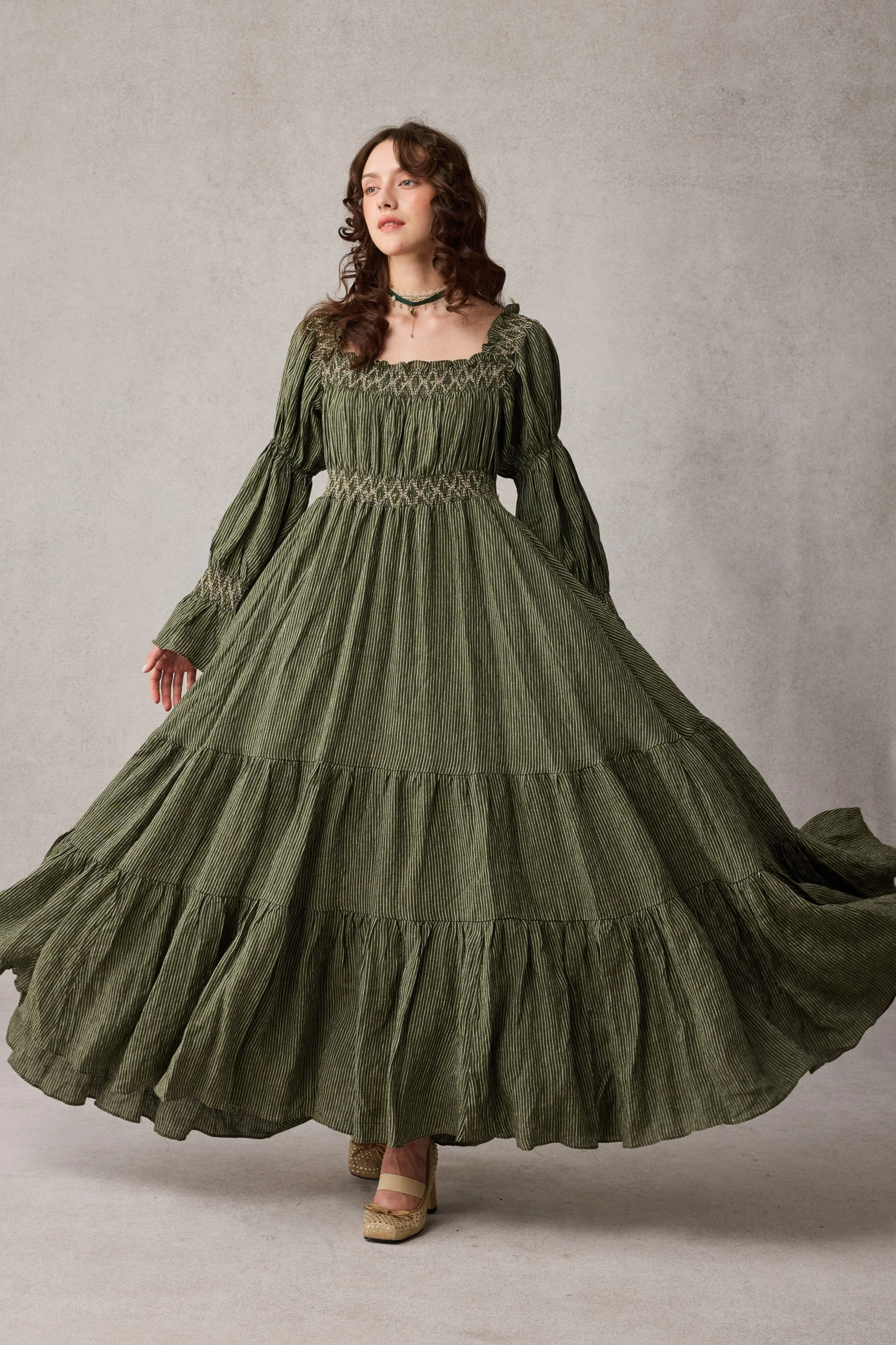 Cloud 21 | smocking embroidery linen dress - Image 3
