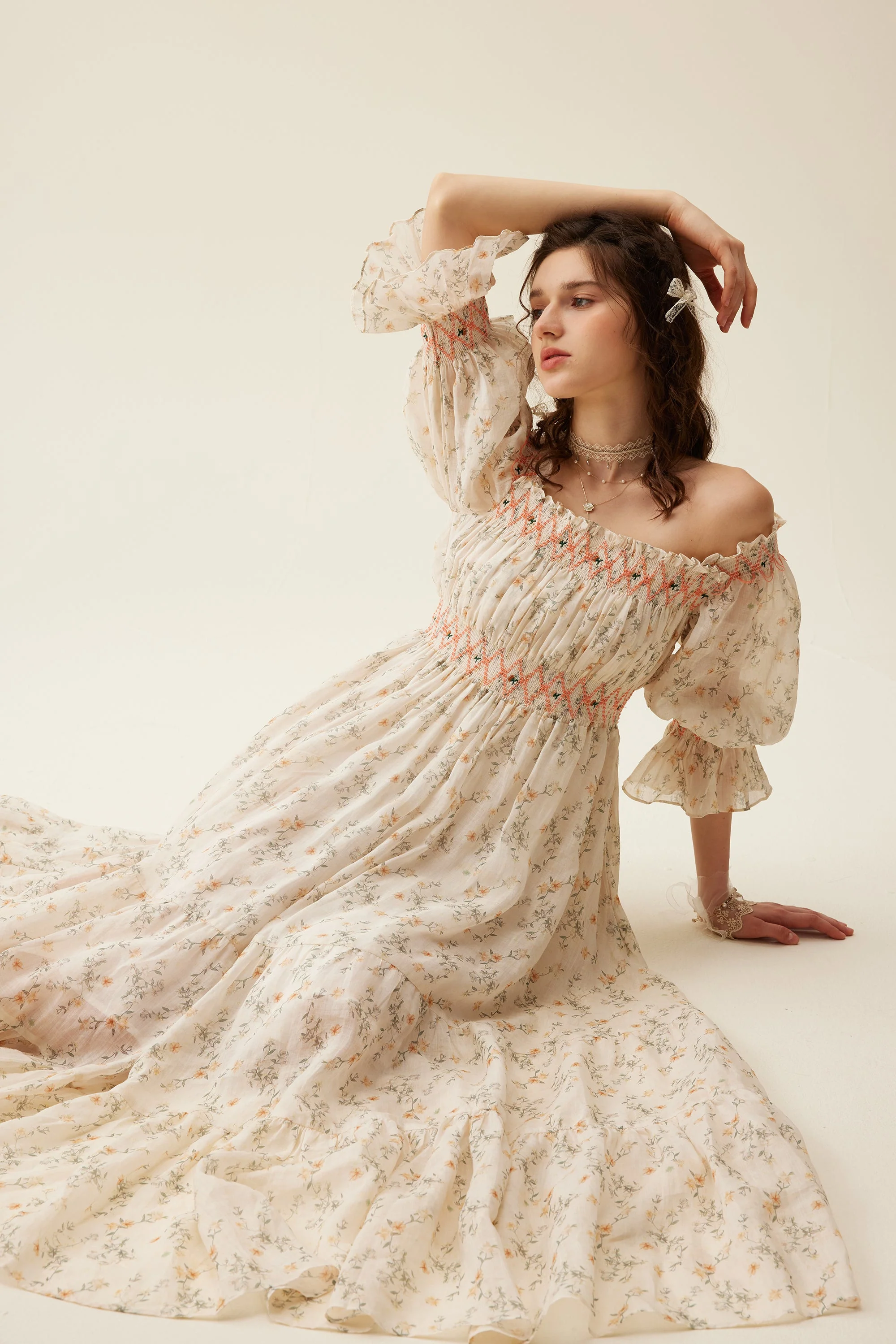 Cloud 21 | smocking embroidery linen dress - Image 45
