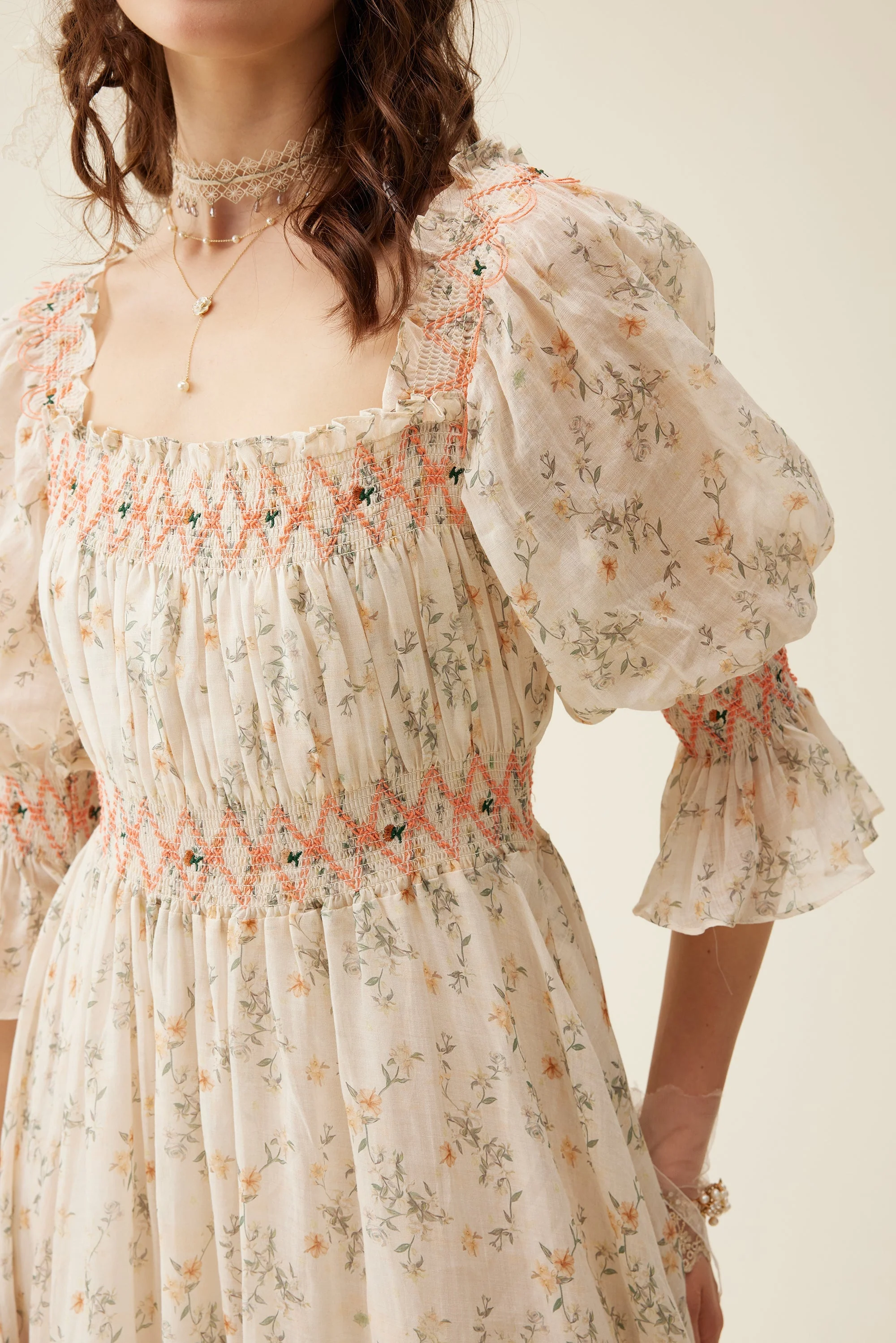 Cloud 21 | smocking embroidery linen dress - Image 47