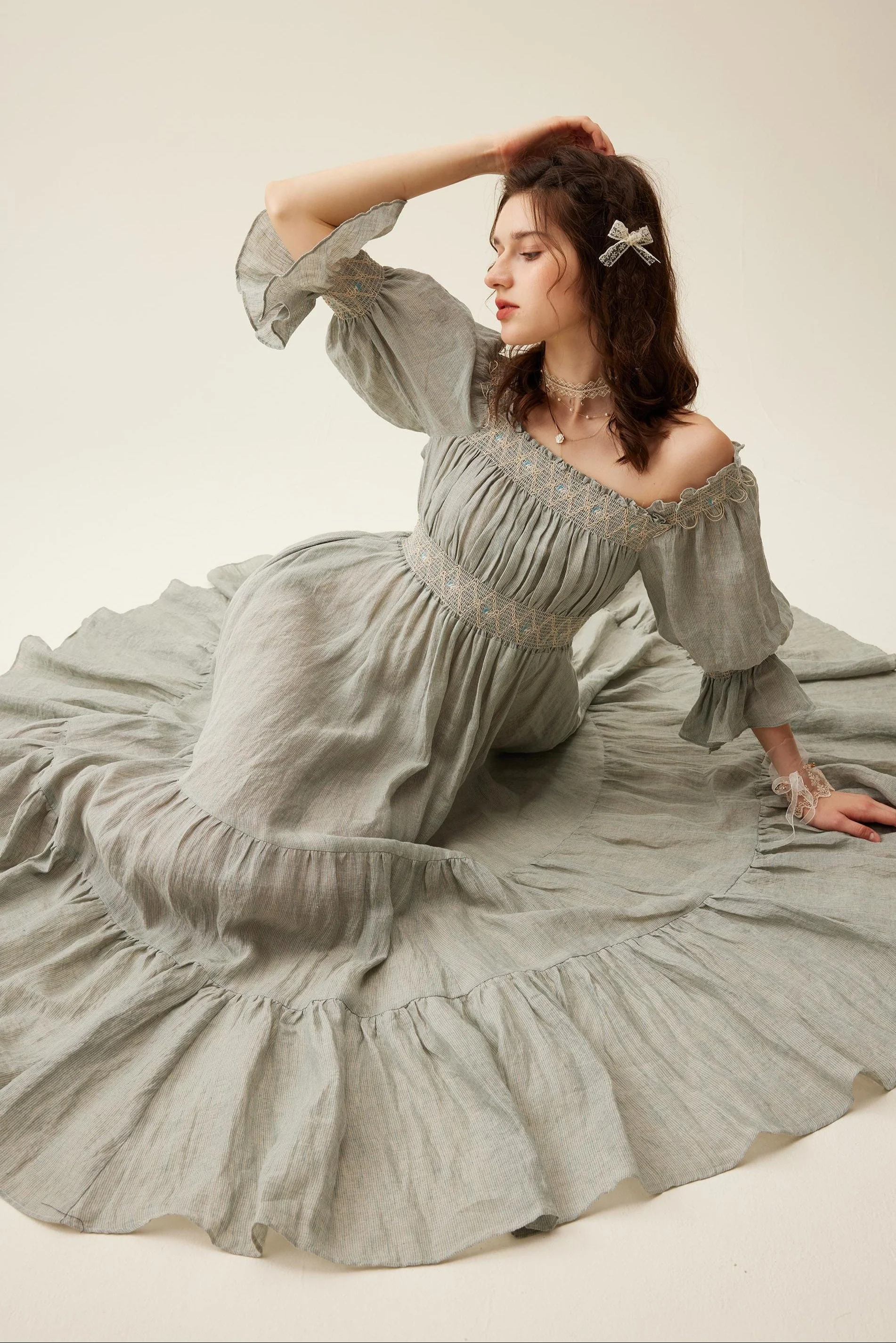 Cloud 21 | smocking embroidery linen dress - Image 34