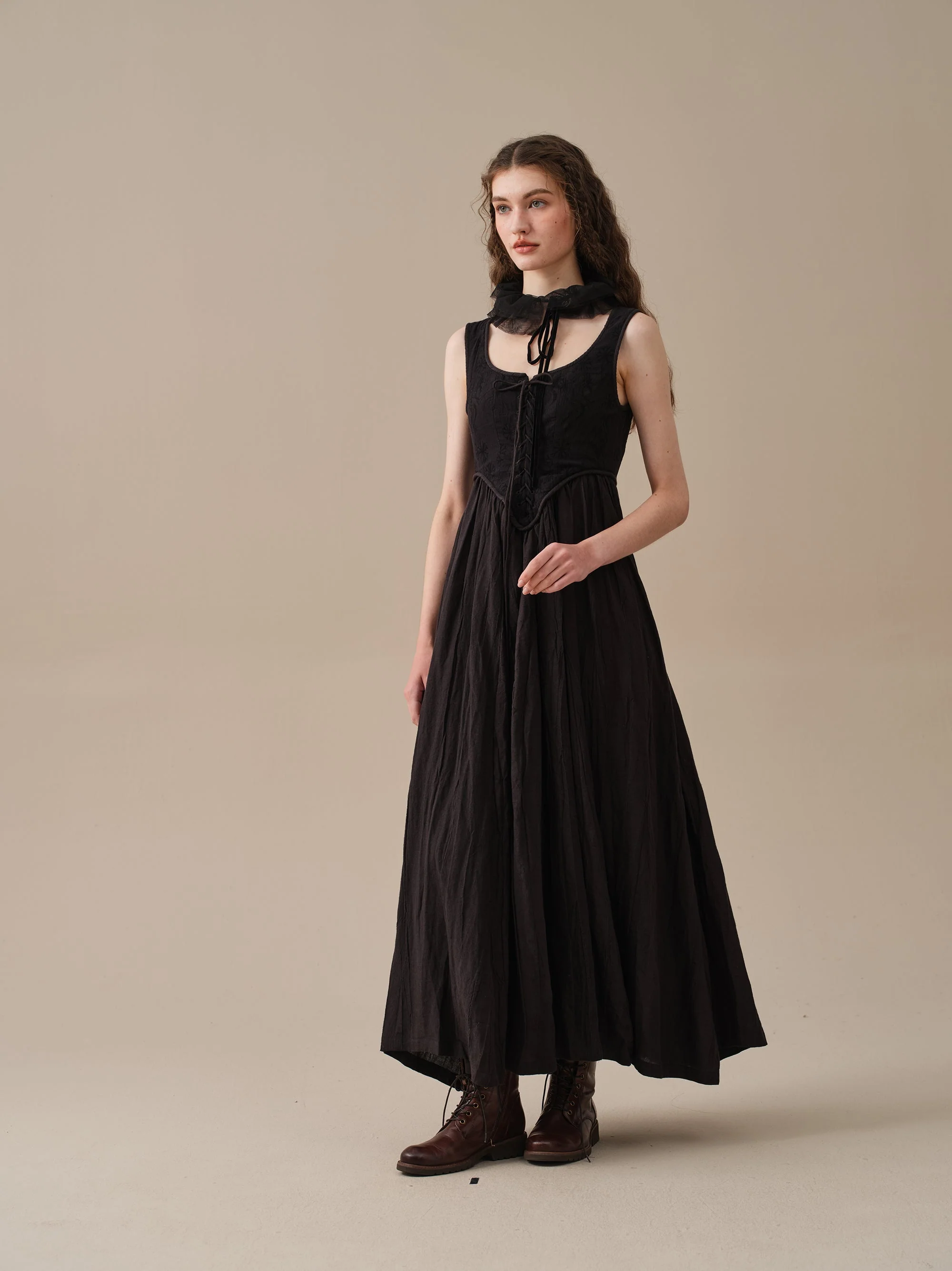 Anis 23 | Lace-up Jacquard Linen Corset Dress - Image 16