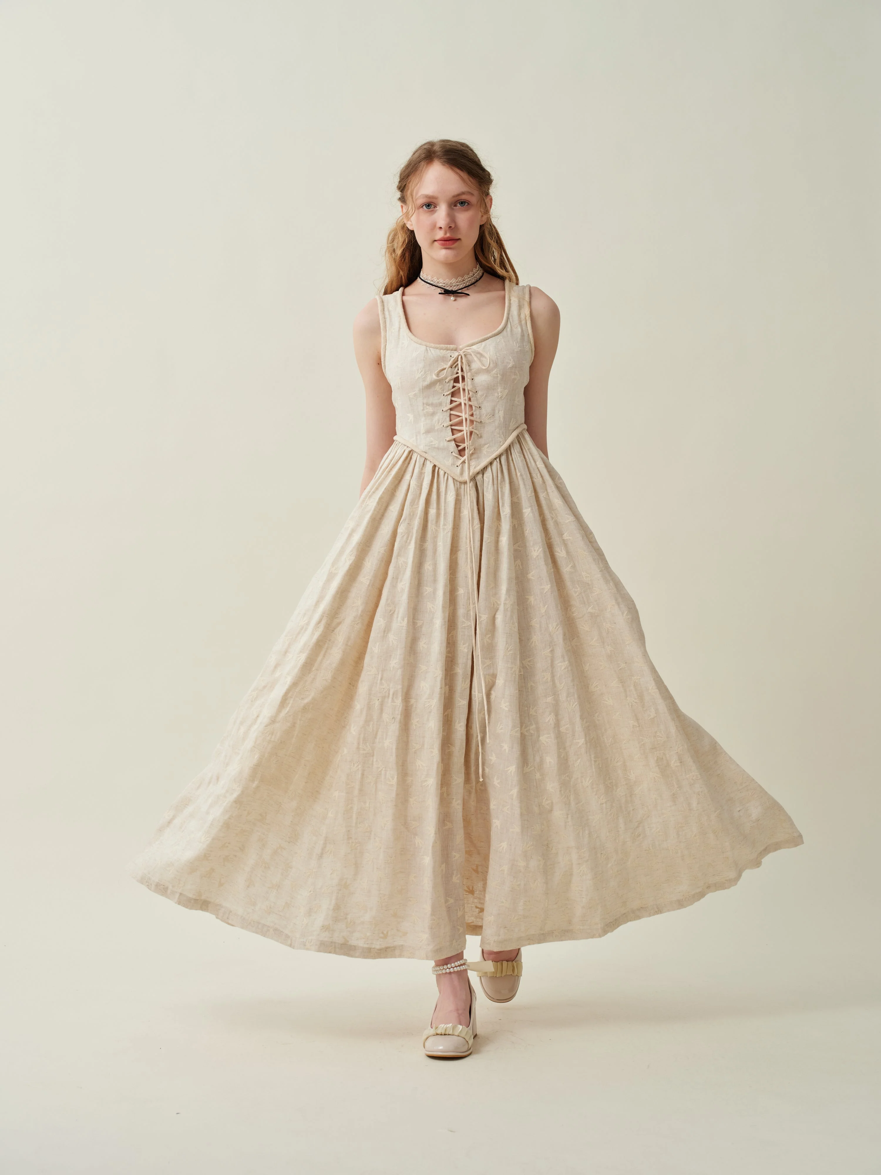 Anis 23 | Lace-up Jacquard Linen Corset Dress - Image 20