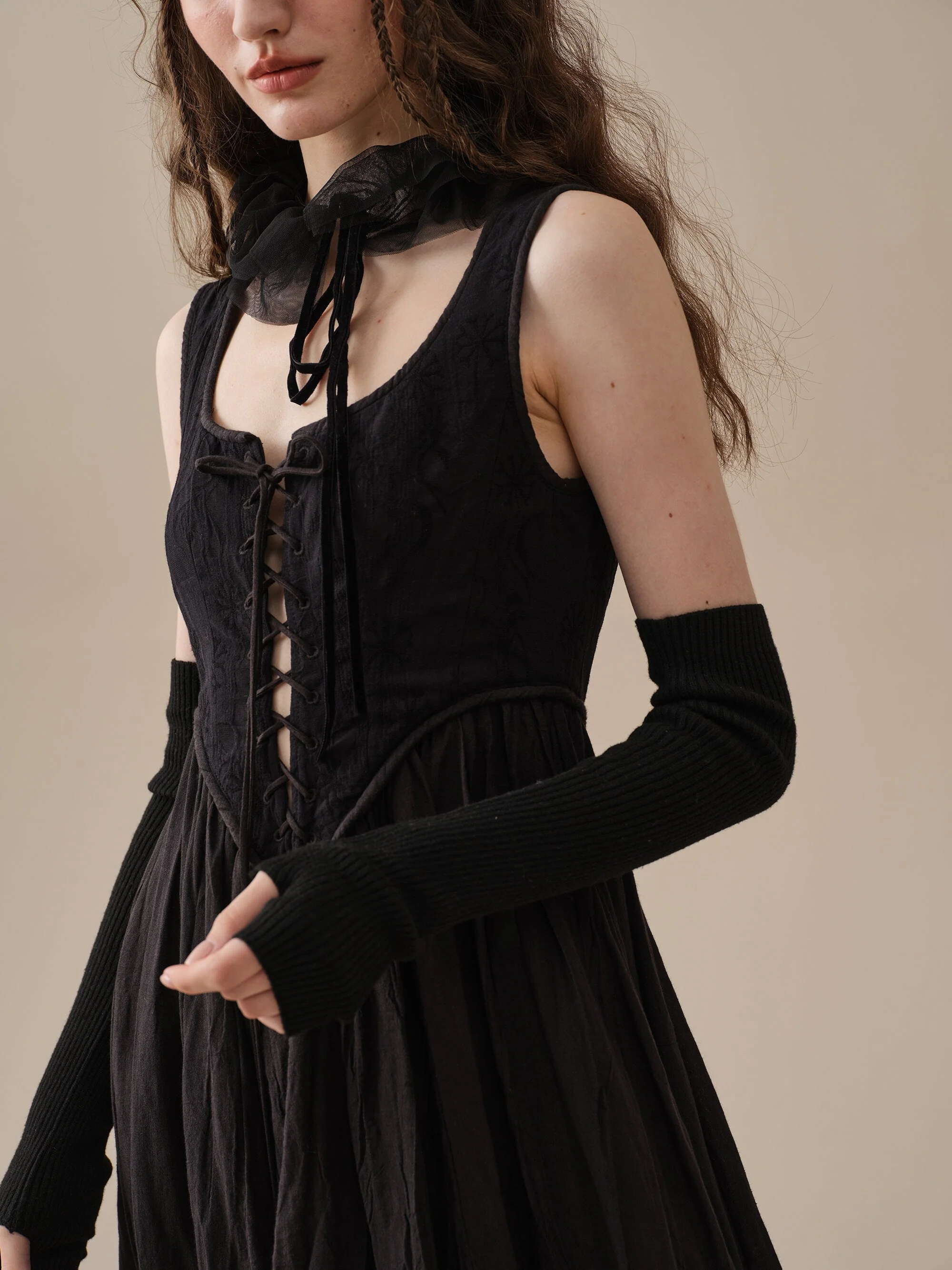 Anis 23 | Lace-up Jacquard Linen Corset Dress - Image 6