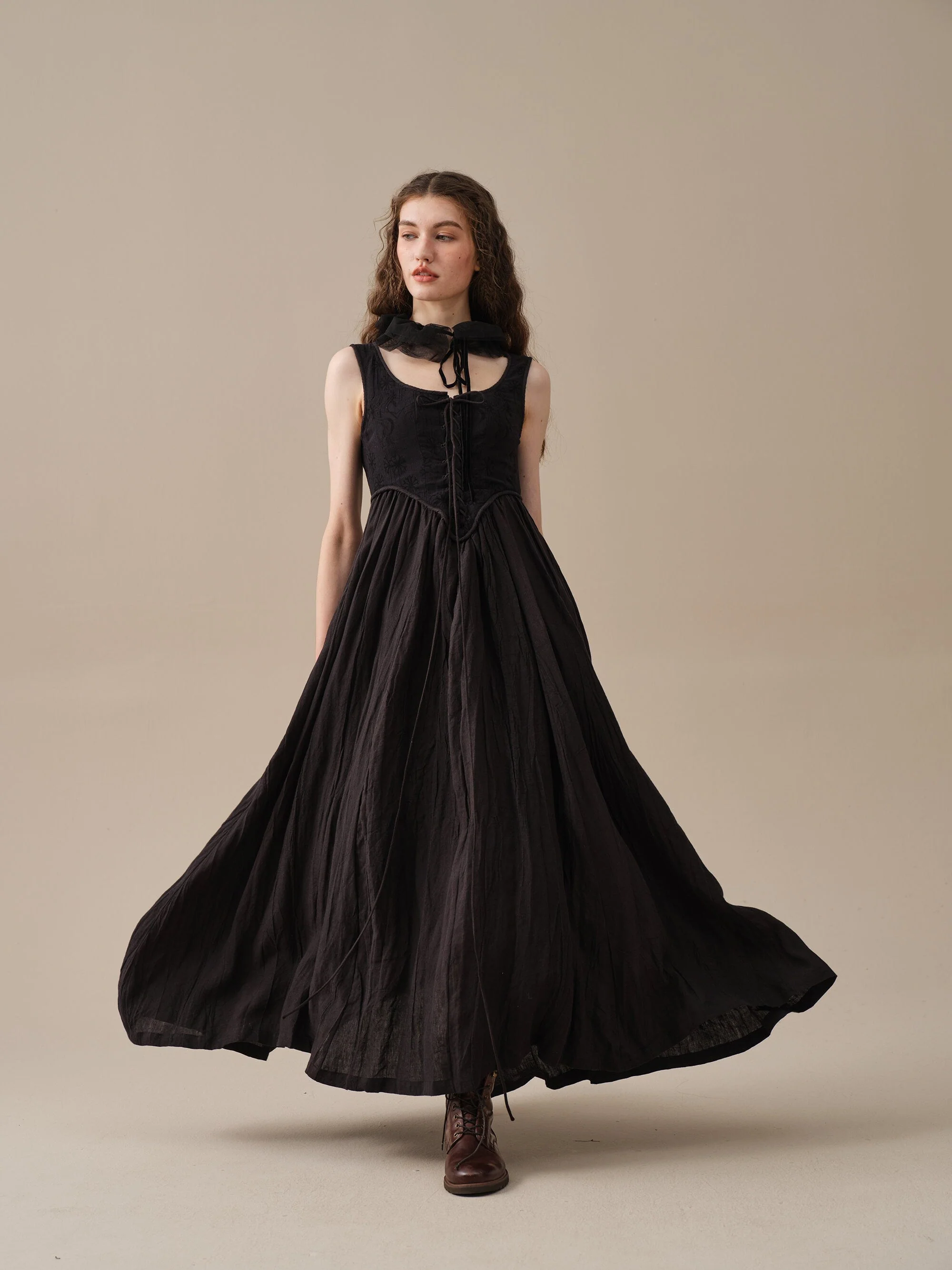 Anis 23 | Lace-up Jacquard Linen Corset Dress - Image 8