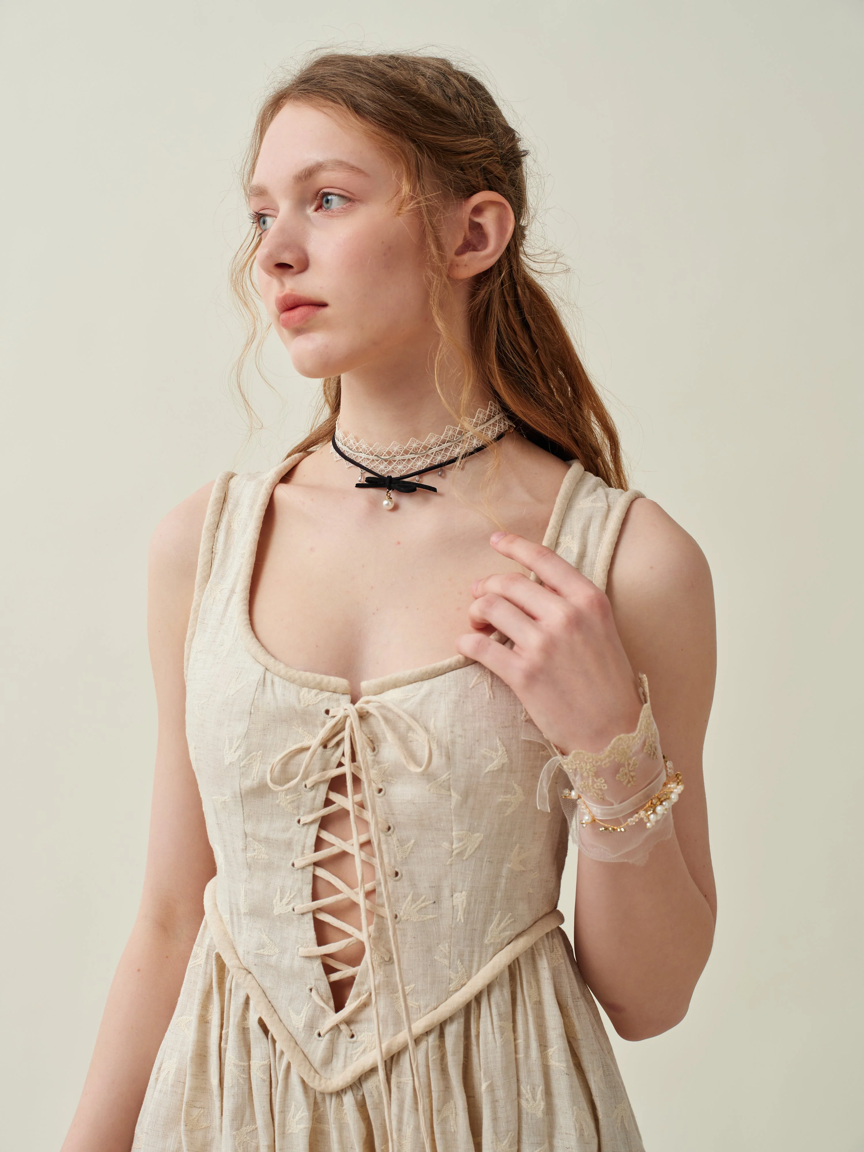 Anis 23 | Lace-up Jacquard Linen Corset Dress - Image 28