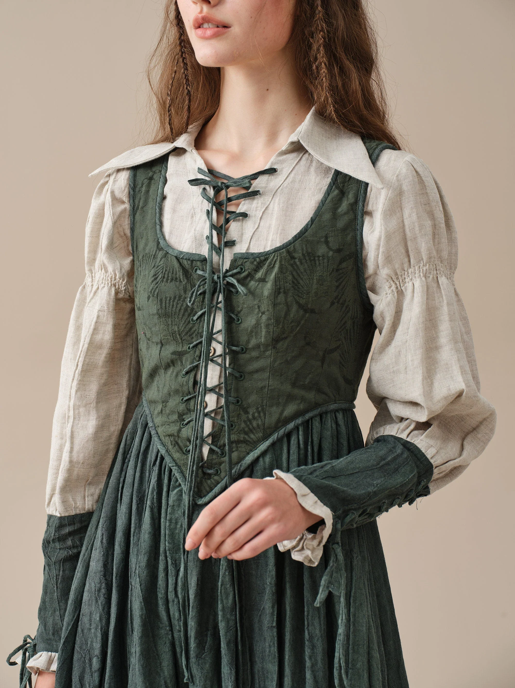 Anis 23 | Lace-up Jacquard Linen Corset Dress - Image 5