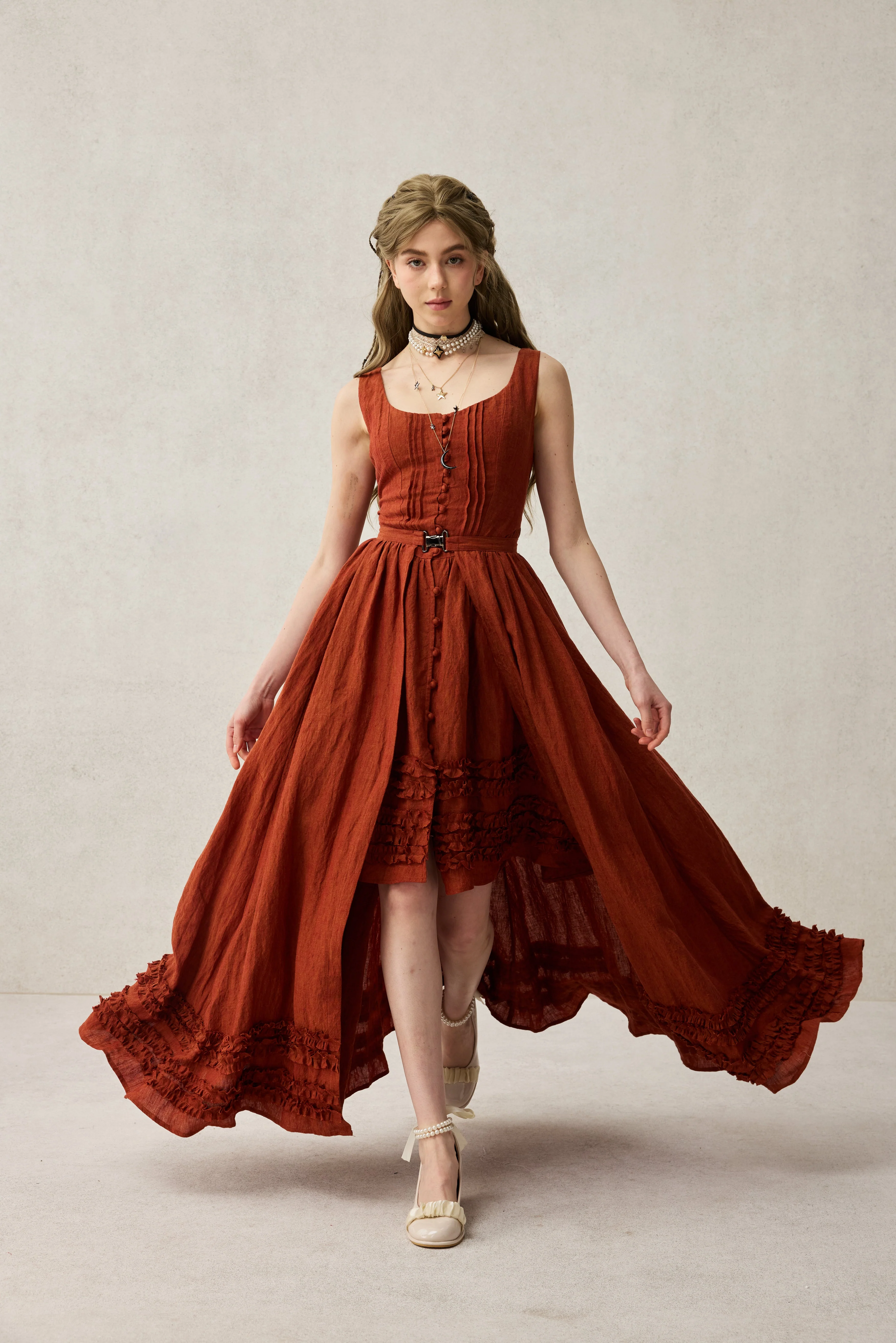 Wearable Poetry 17 | Ruffled linen dress & skirt （2 pieces) - Image 16