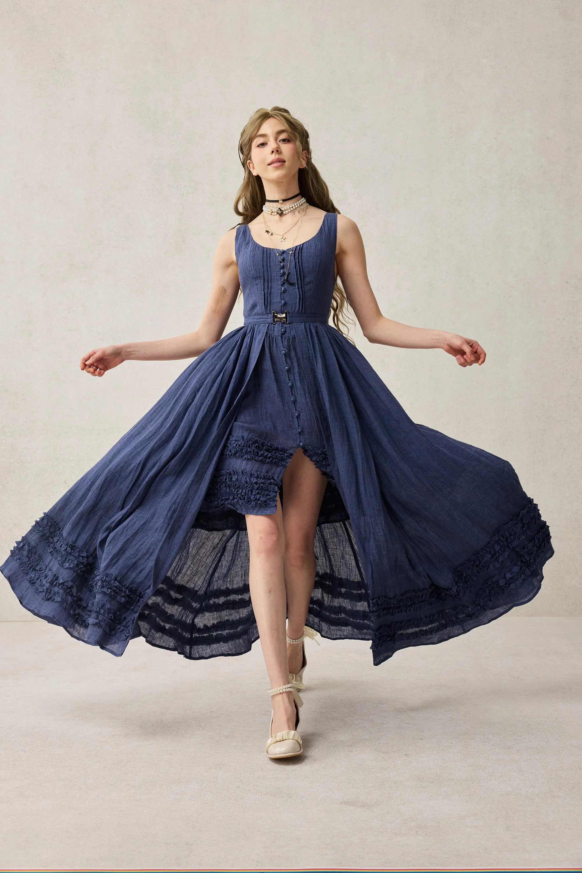 Wearable Poetry 17 | Ruffled linen dress & skirt （2 pieces) - Image 4