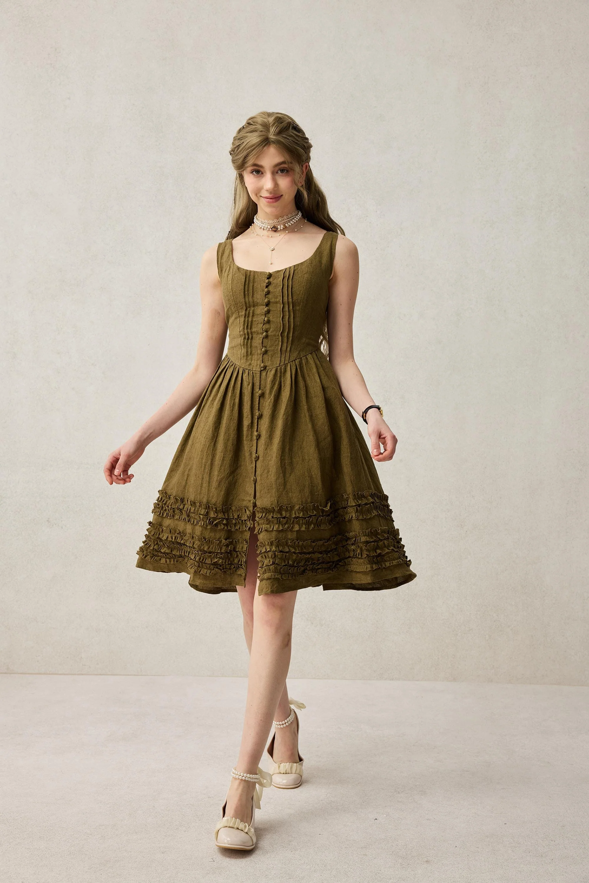 Wearable Poetry 17 | Ruffled linen dress & skirt （2 pieces) - Image 12