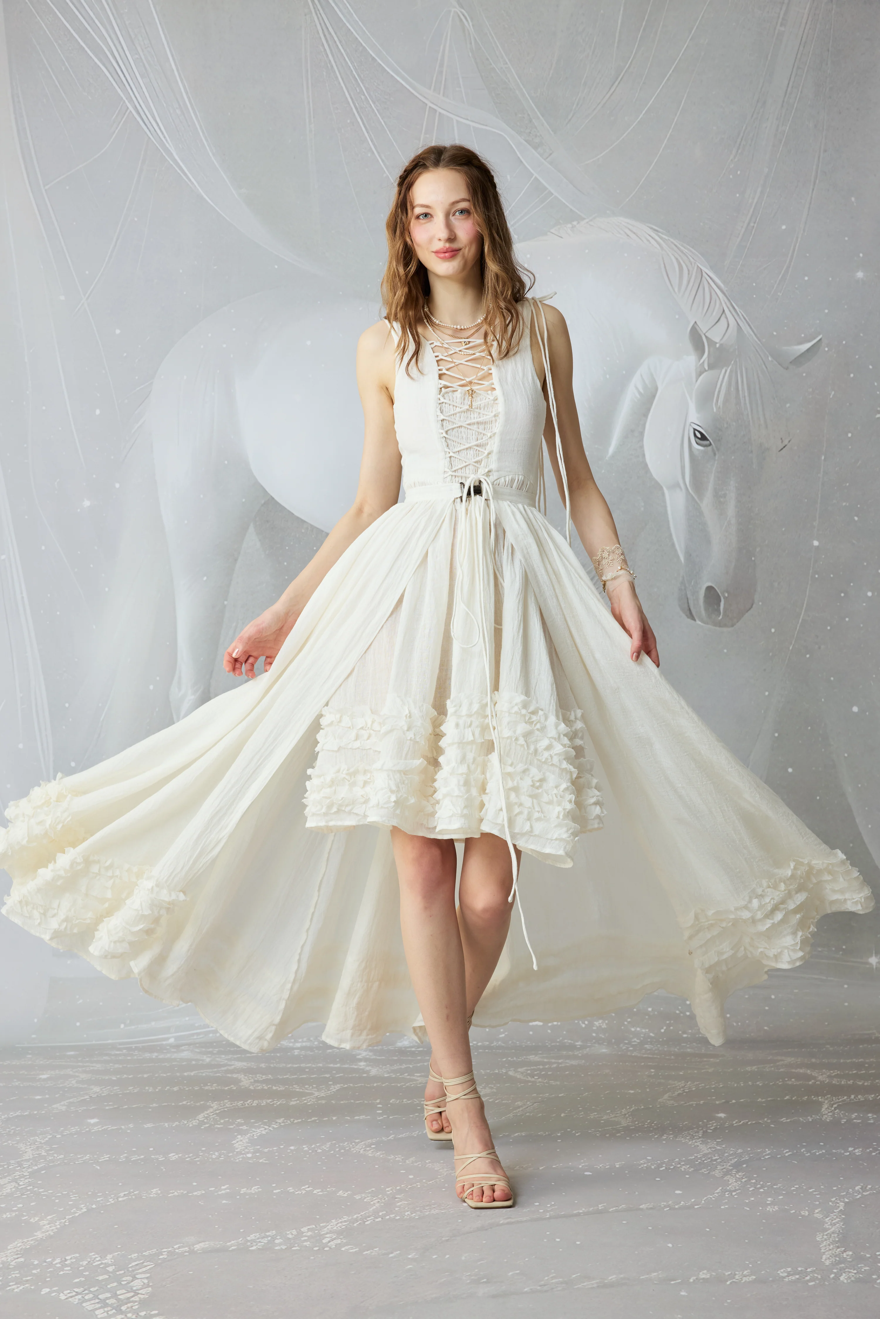 Wearable Poetry 17 | Ruffled linen dress & skirt （2 pieces) - Image 21