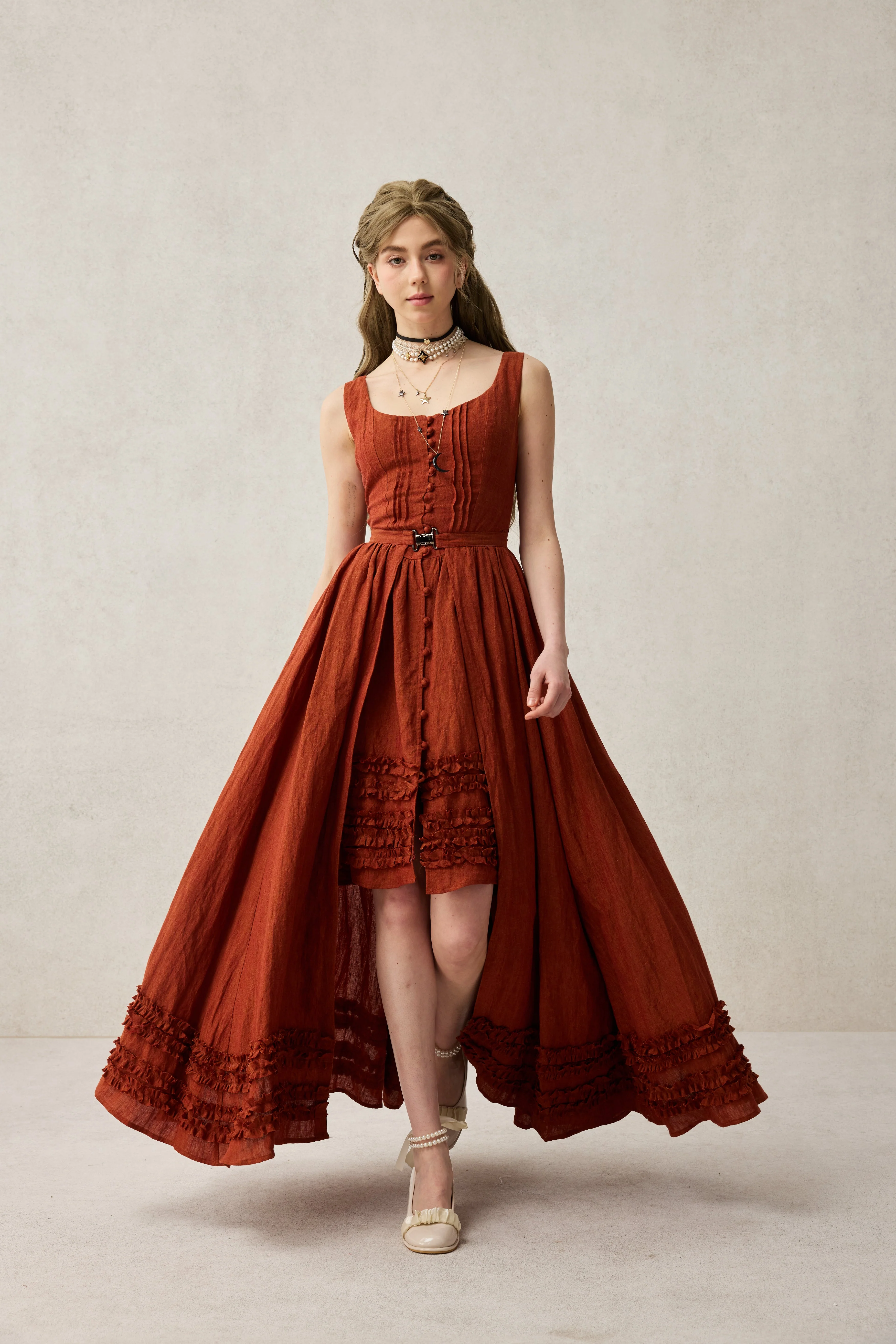 Wearable Poetry 17 | Ruffled linen dress & skirt （2 pieces) - Image 14