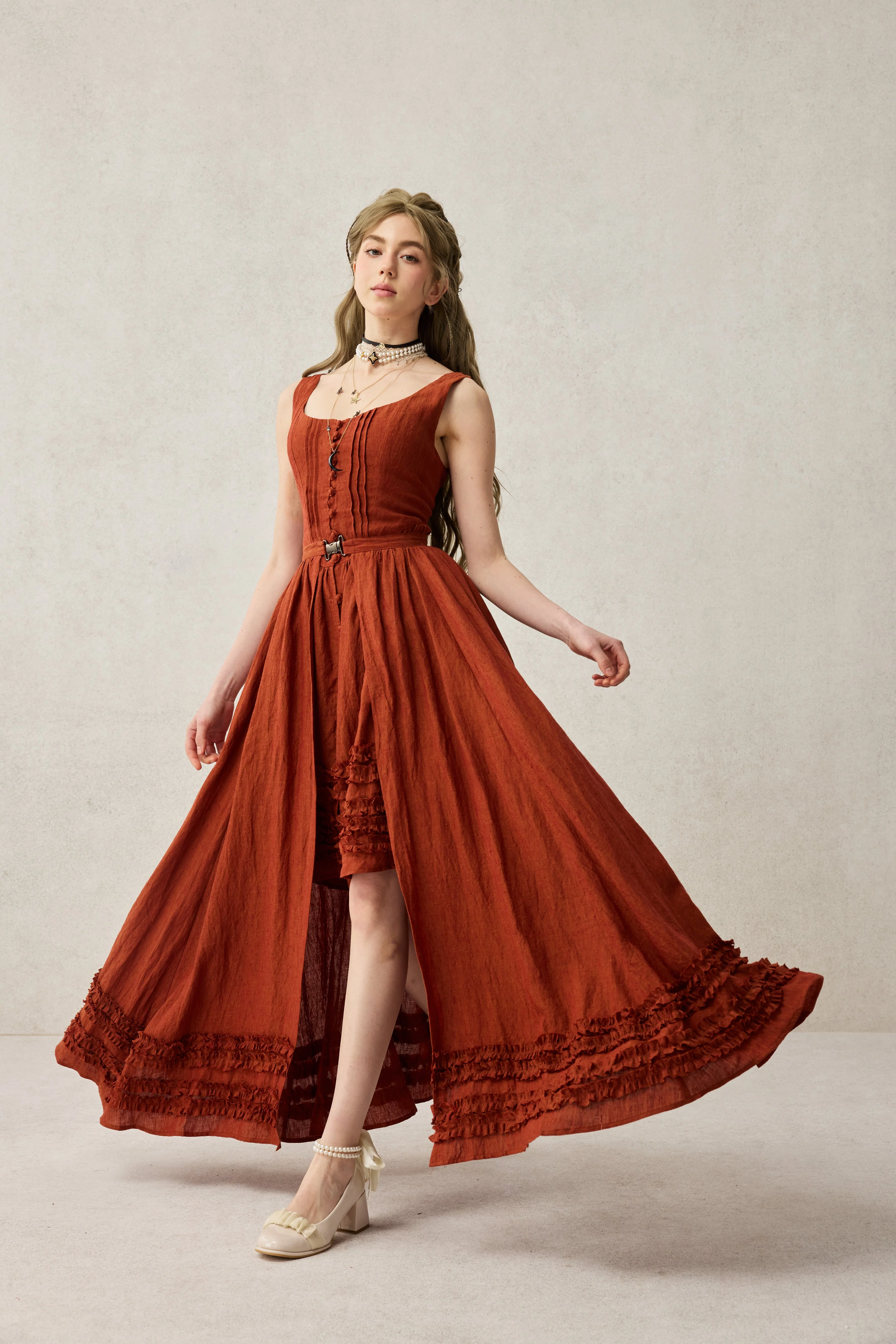 Wearable Poetry 17 | Ruffled linen dress & skirt （2 pieces) - Image 15