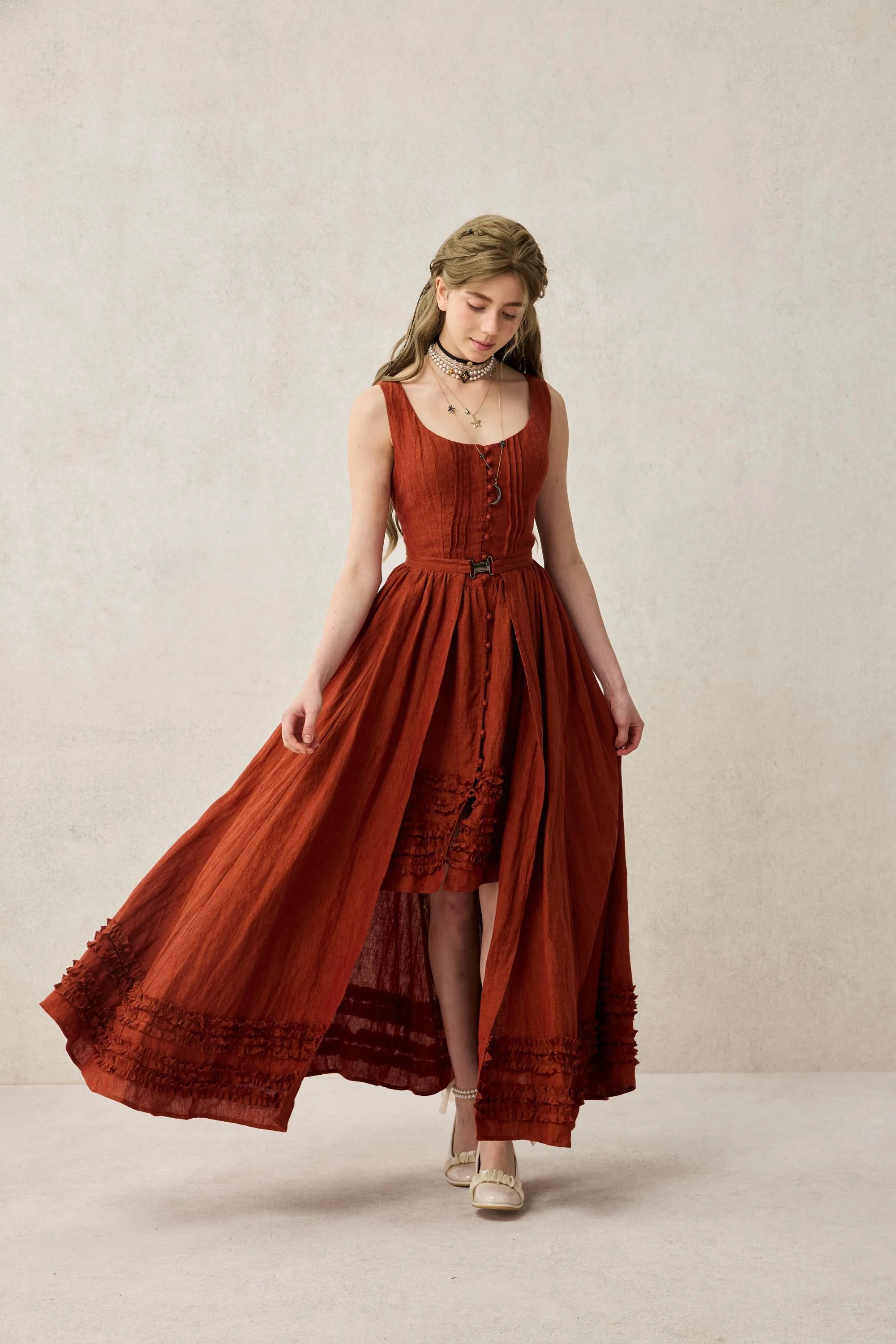 Wearable Poetry 17 | Ruffled linen dress & skirt （2 pieces) - Image 5