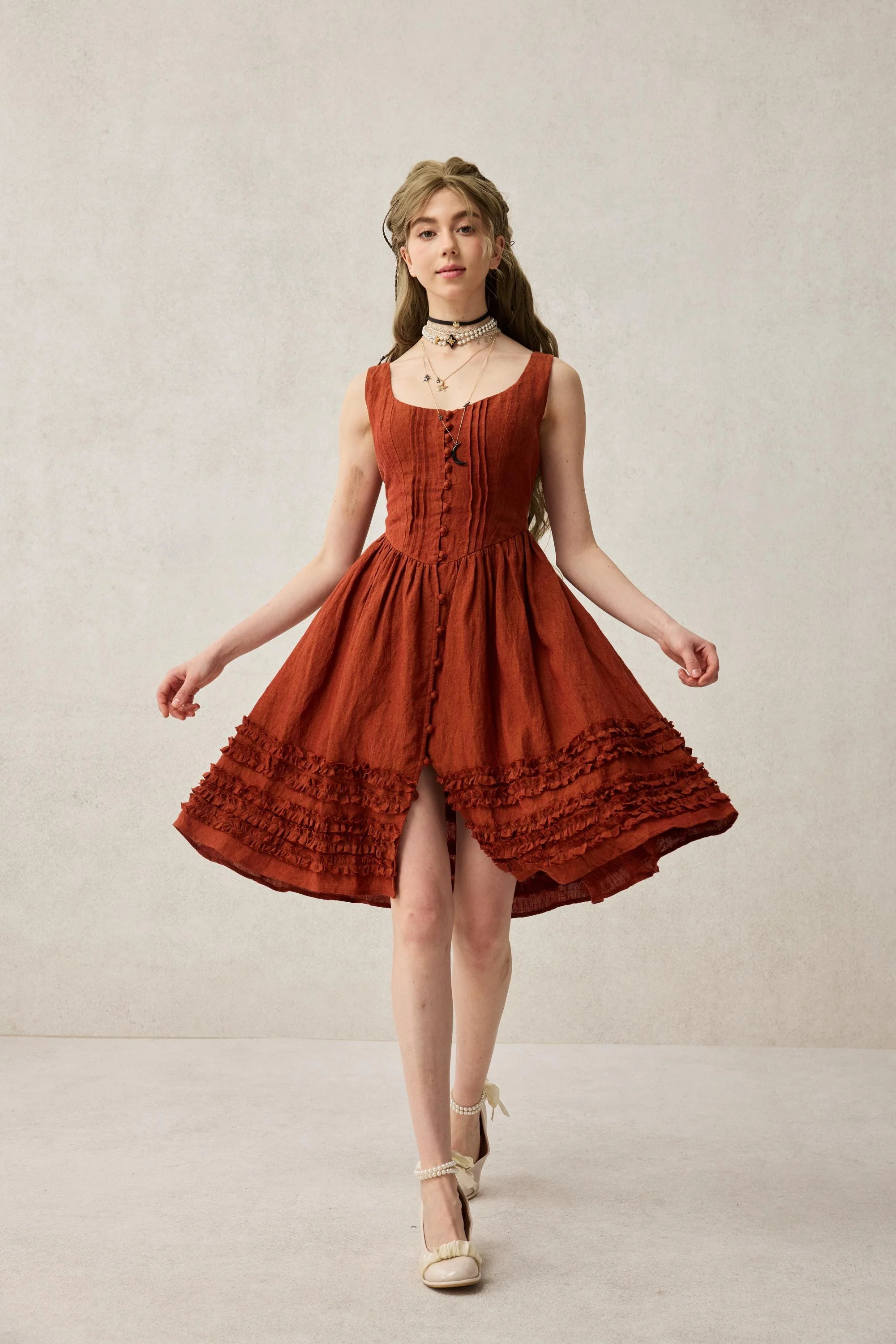 Wearable Poetry 17 | Ruffled linen dress & skirt （2 pieces) - Image 8