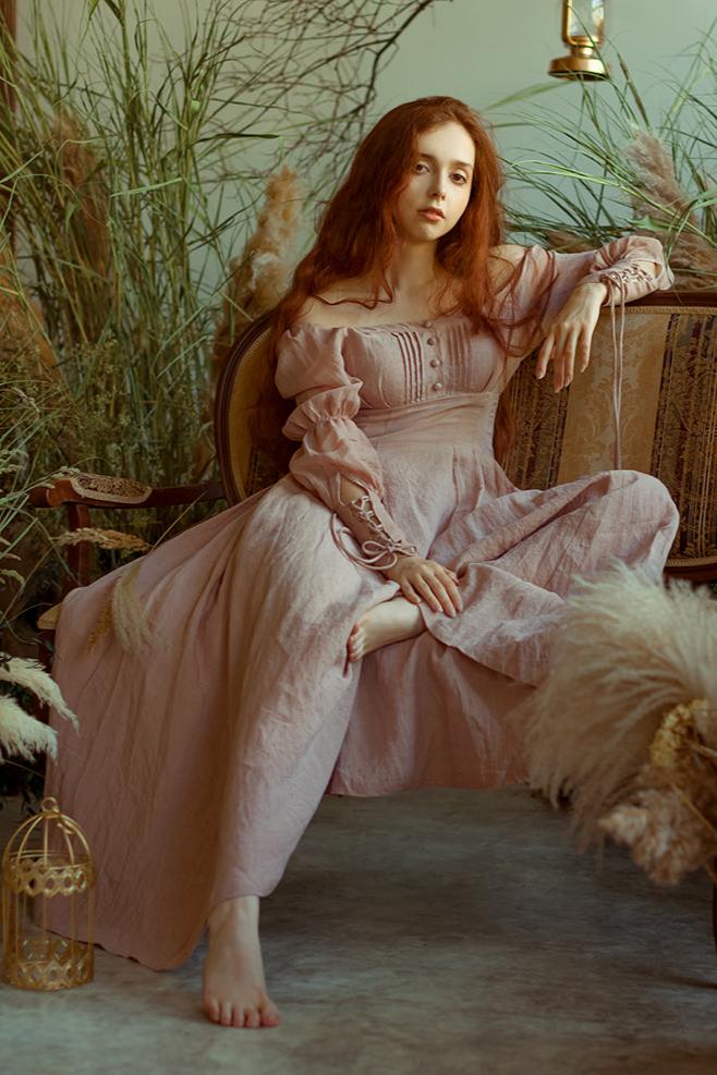 Sakura 21 | Lace-up maxi linen dress - Image 10
