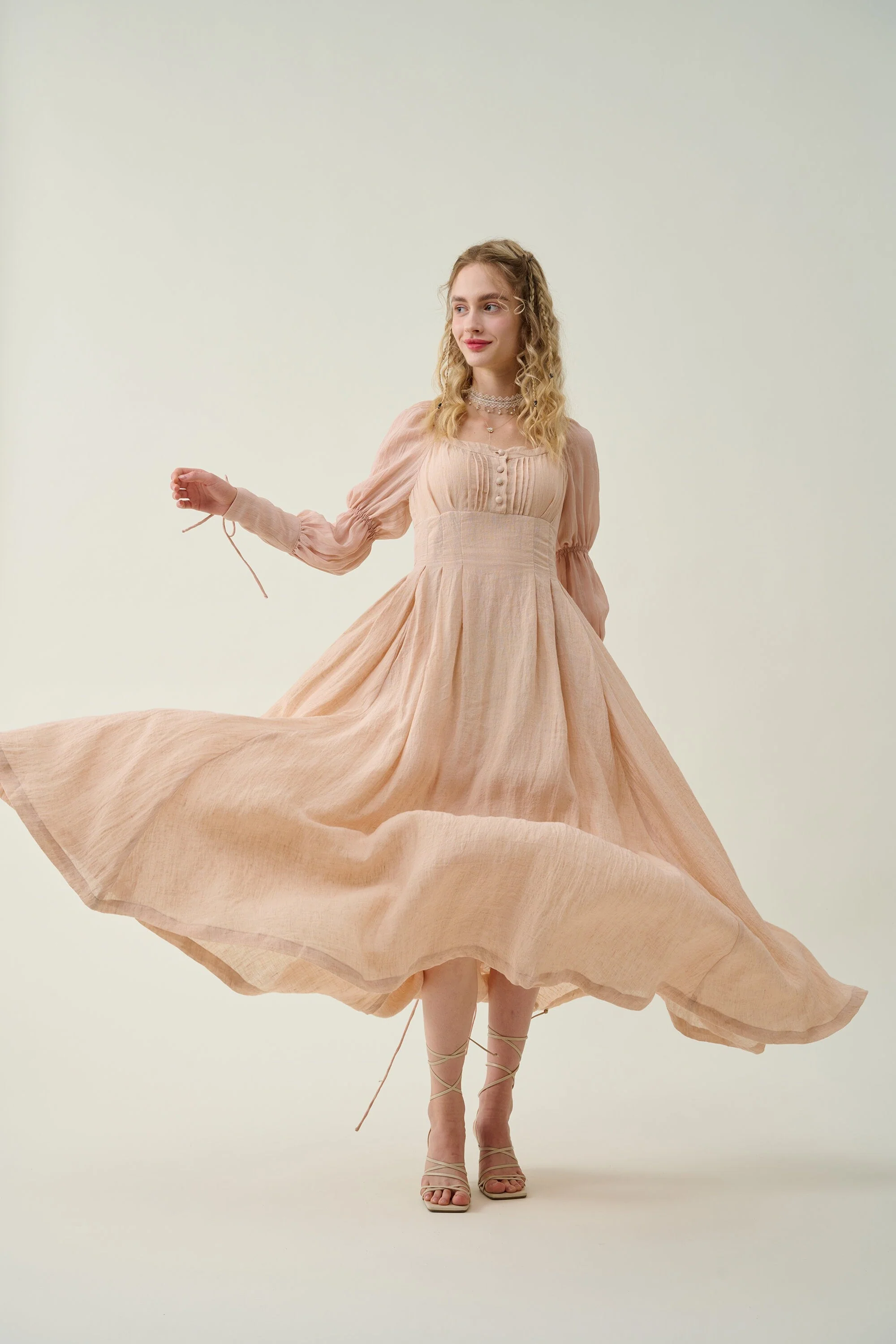 Sakura 21 | Lace-up maxi linen dress - Image 18