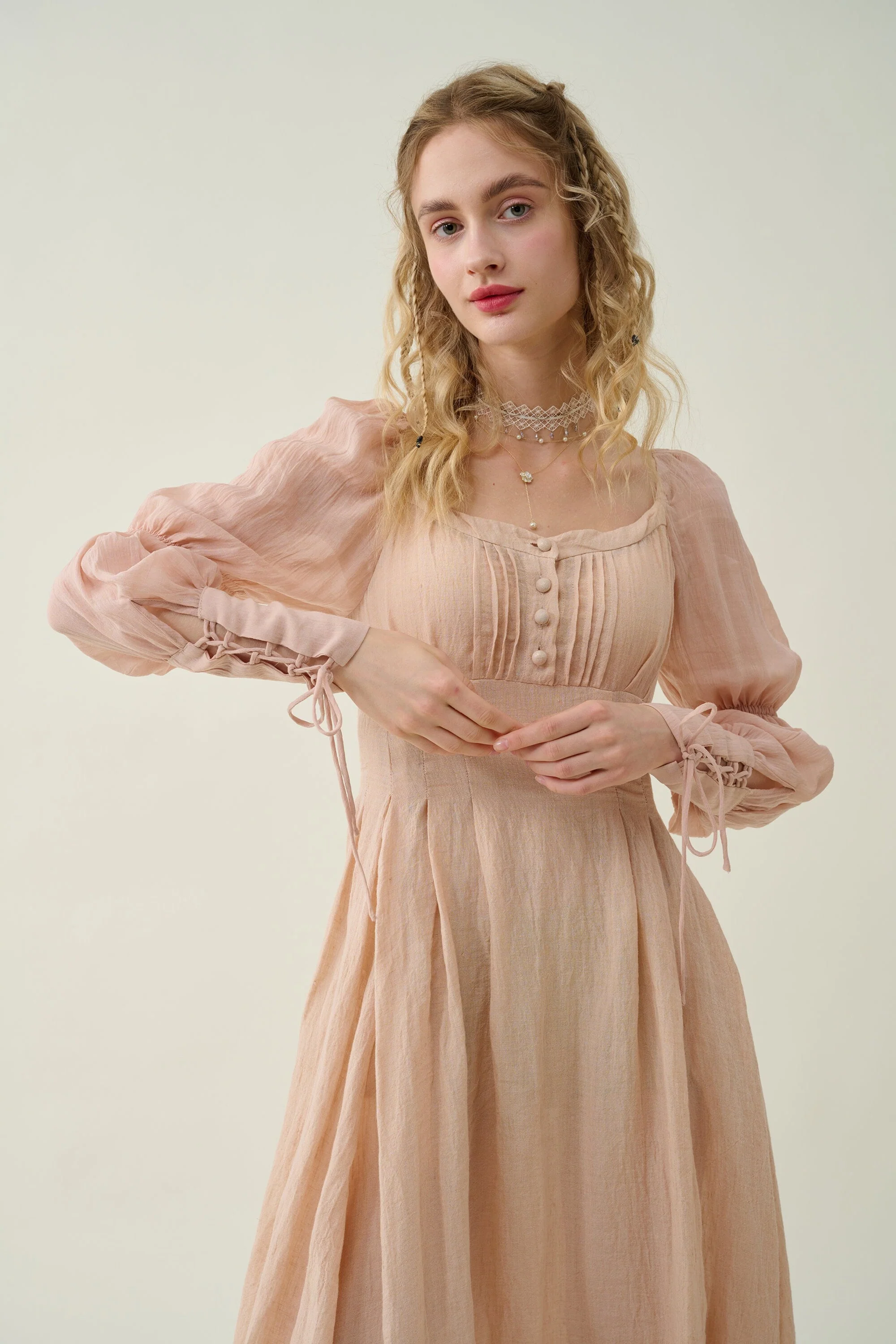 Sakura 21 | Lace-up maxi linen dress - Image 20