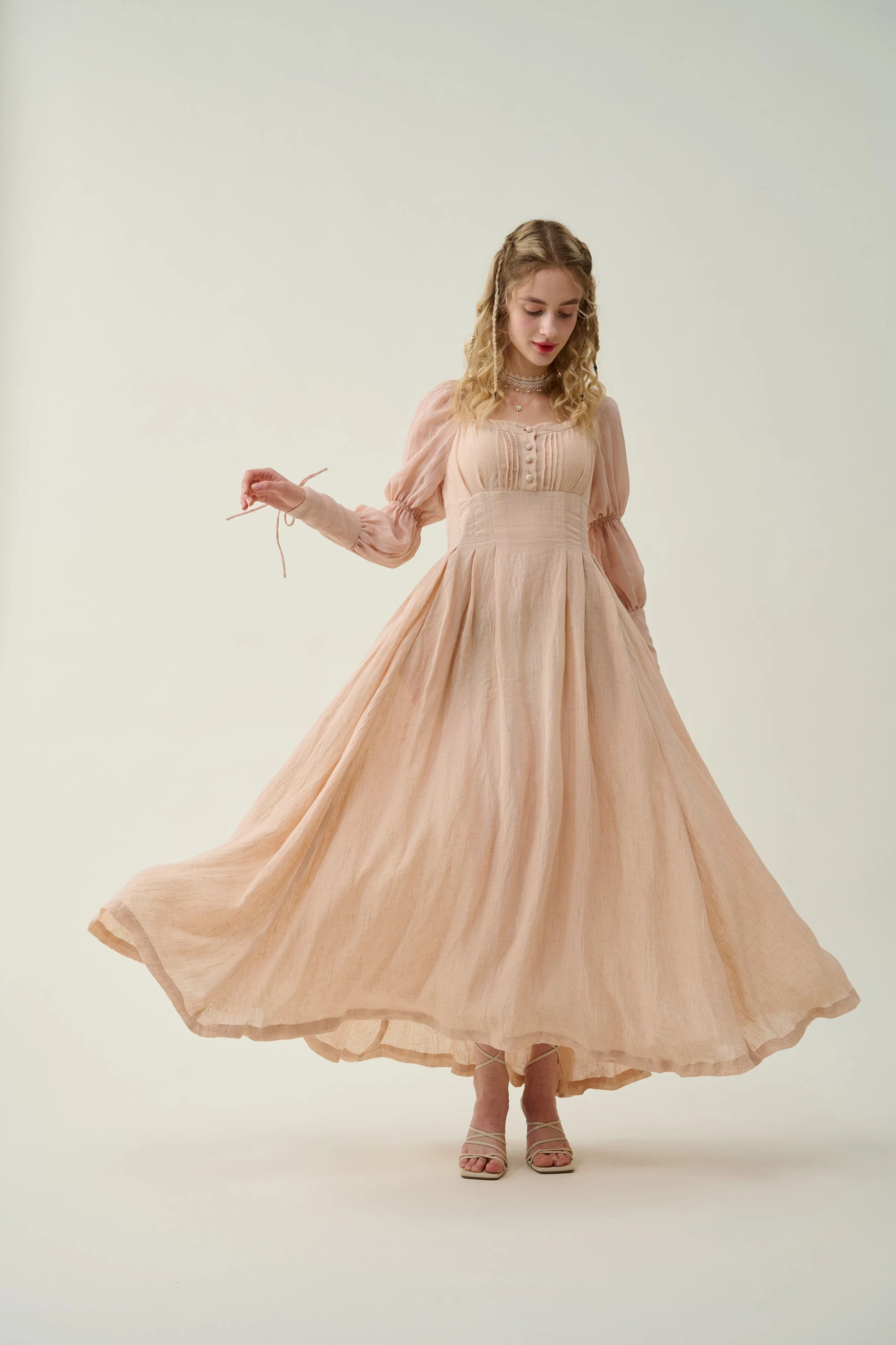 Sakura 21 | Lace-up maxi linen dress - Image 21