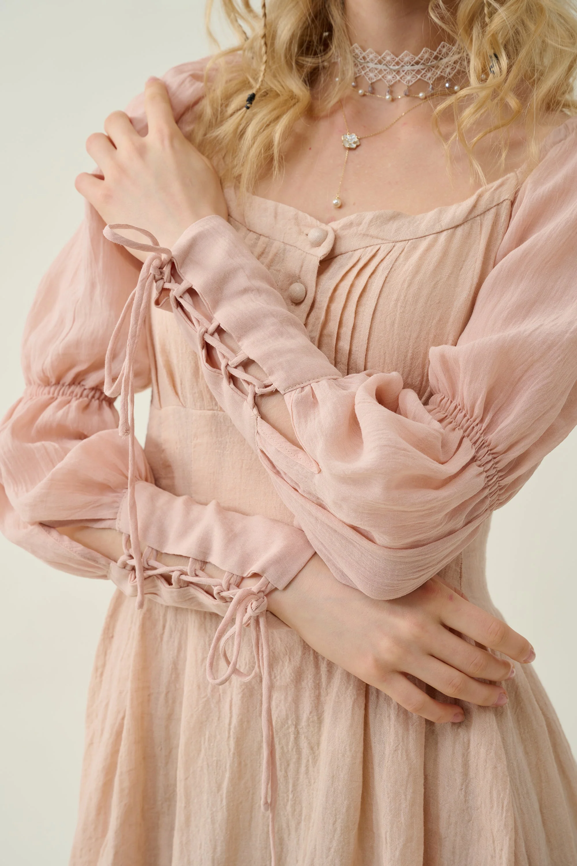 Sakura 21 | Lace-up maxi linen dress - Image 22