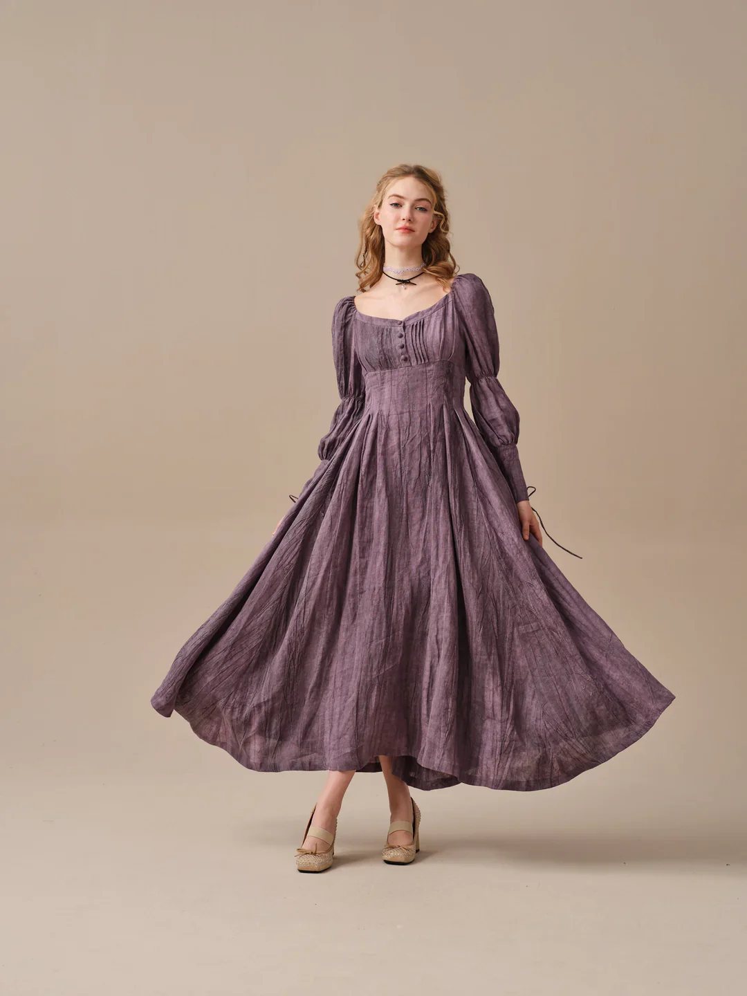 Sakura 21 | Lace-up maxi linen dress - Image 28