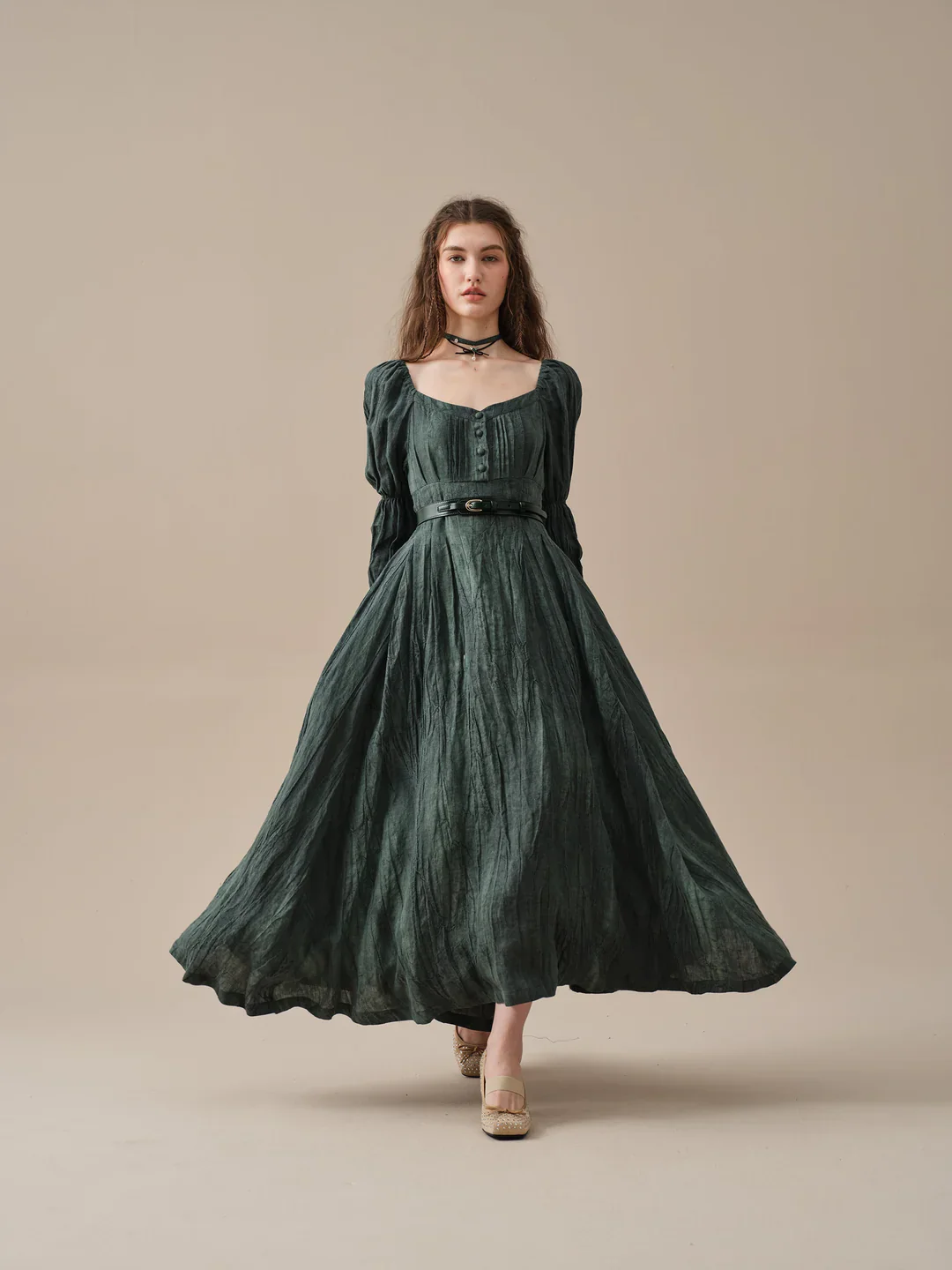 Sakura 21 | Lace-up maxi linen dress - Image 29