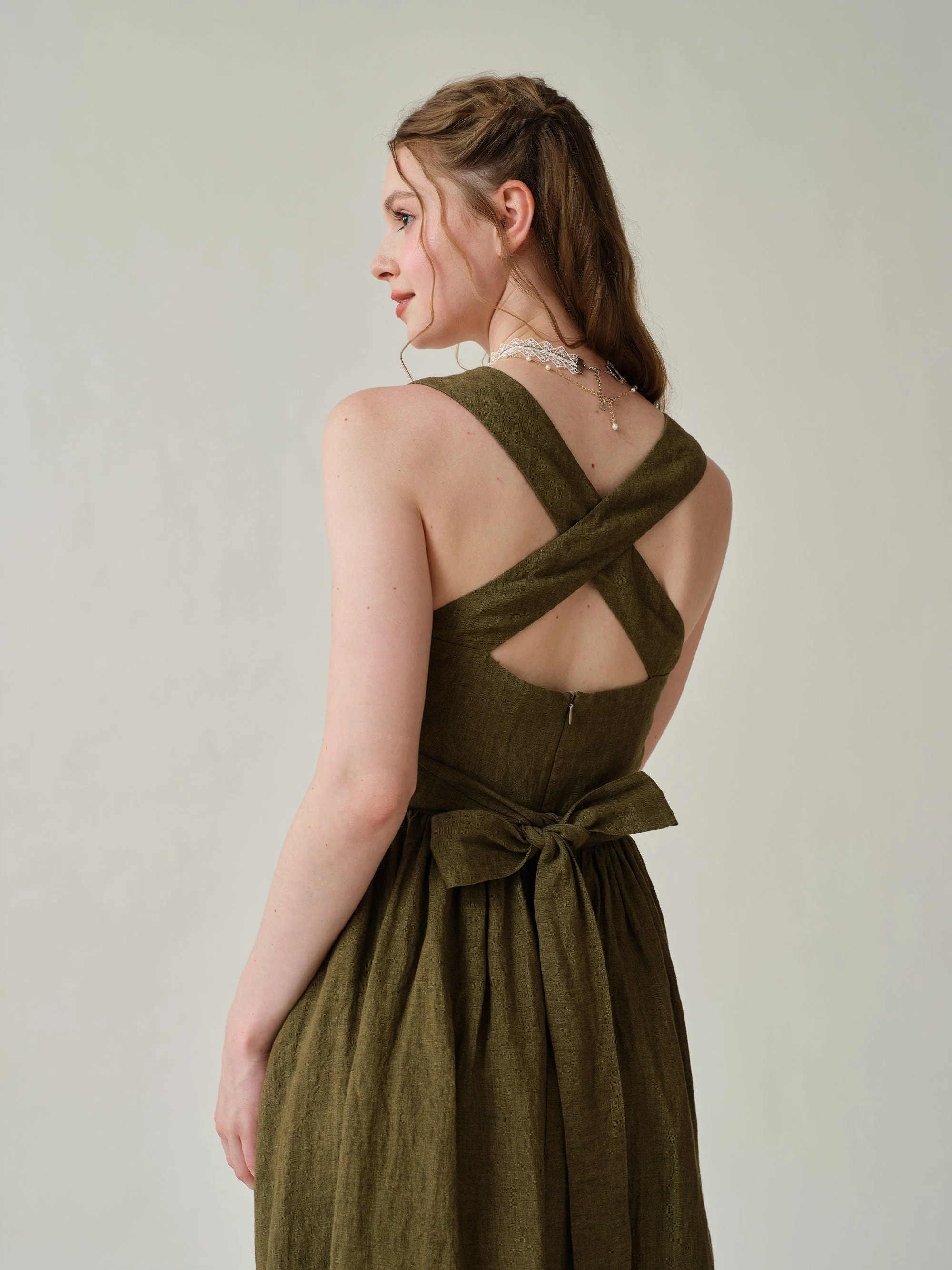 Vetiver 23 | cross back linen dress - Image 10