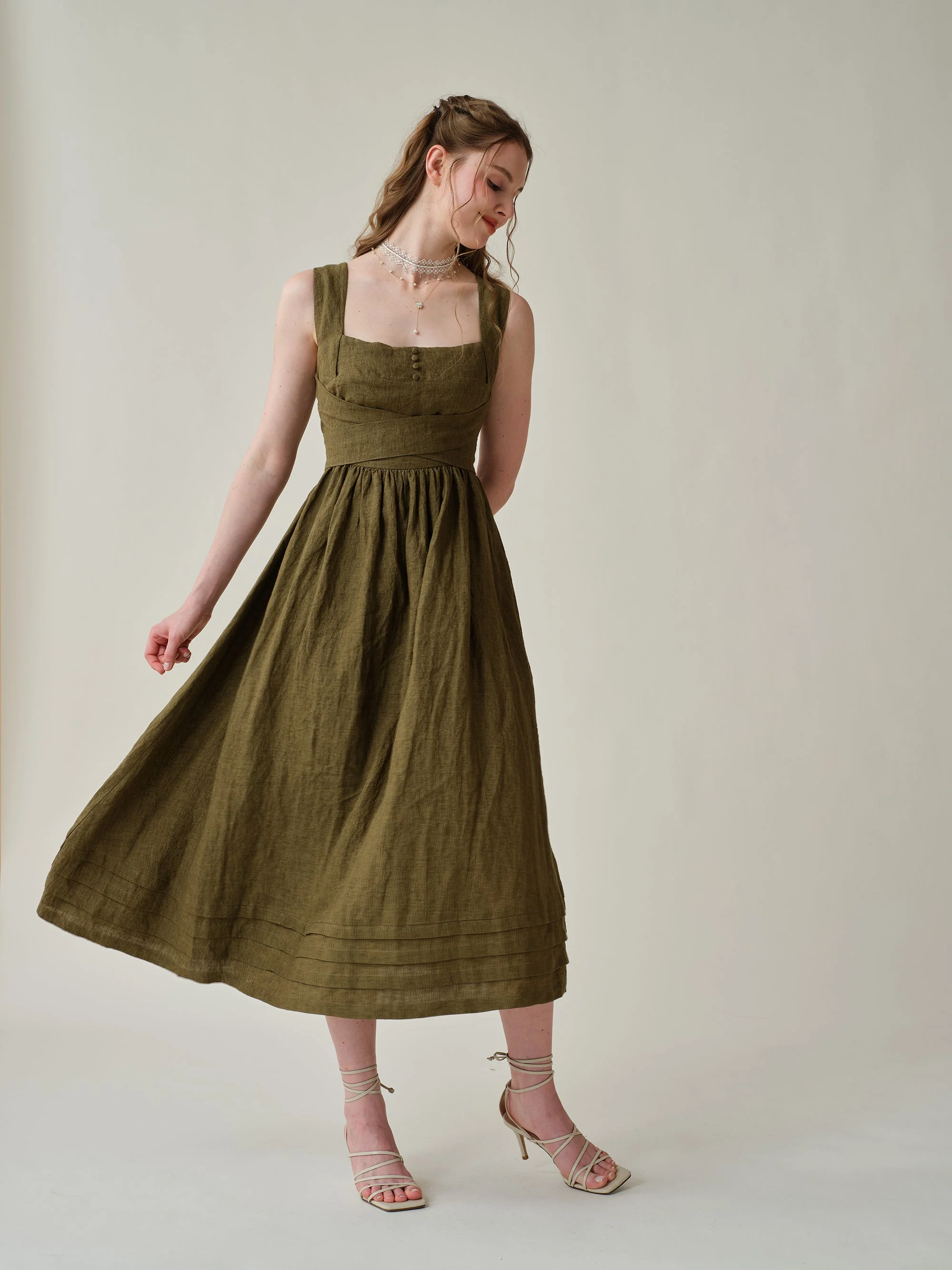 Vetiver 23 | cross back linen dress - Image 11