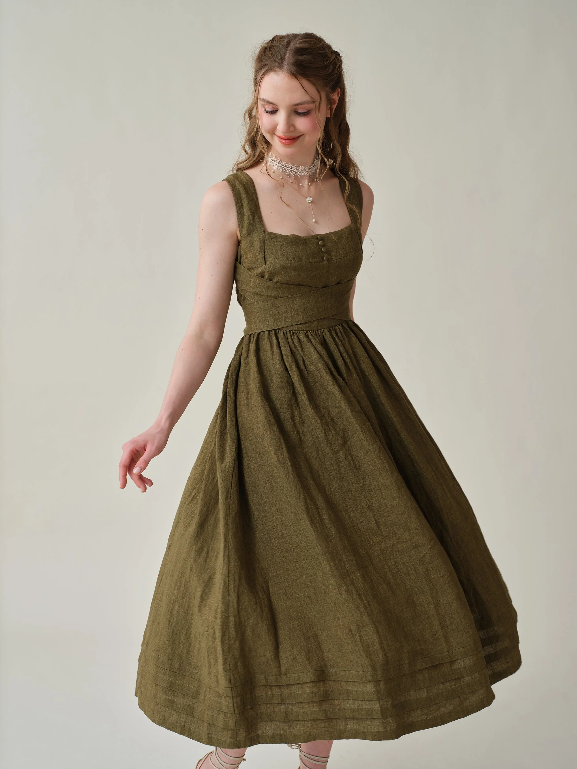 Vetiver 23 | cross back linen dress - Image 12