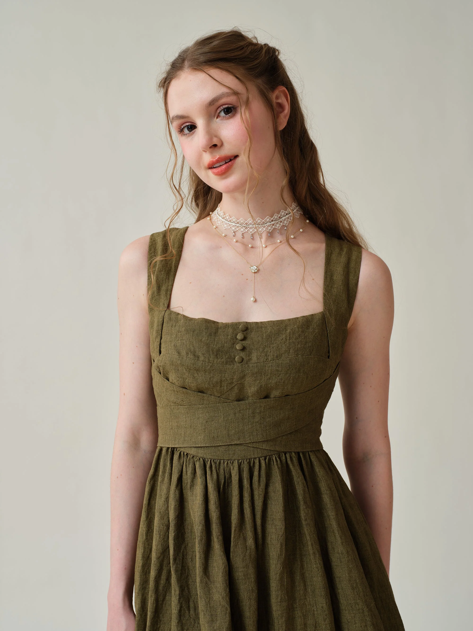 Vetiver 23 | cross back linen dress - Image 13
