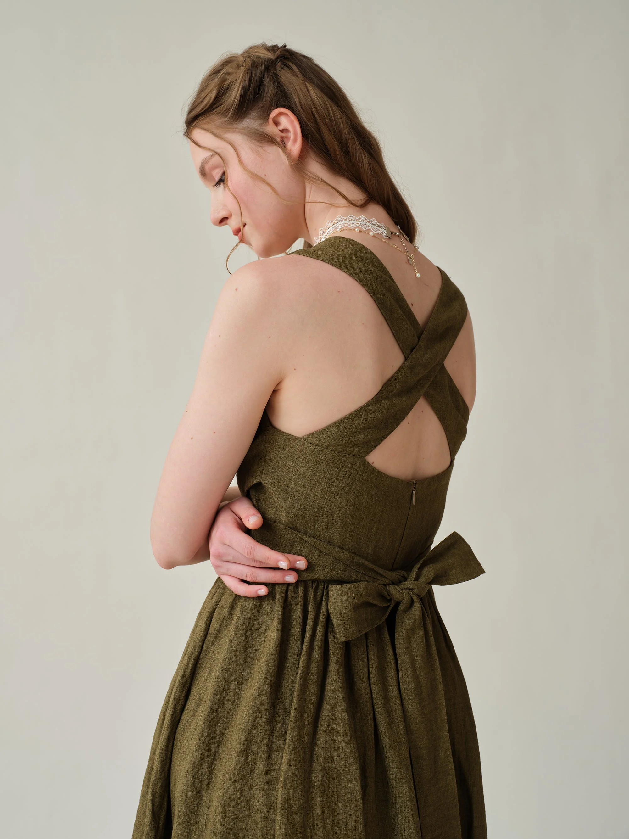 Vetiver 23 | cross back linen dress - Image 15