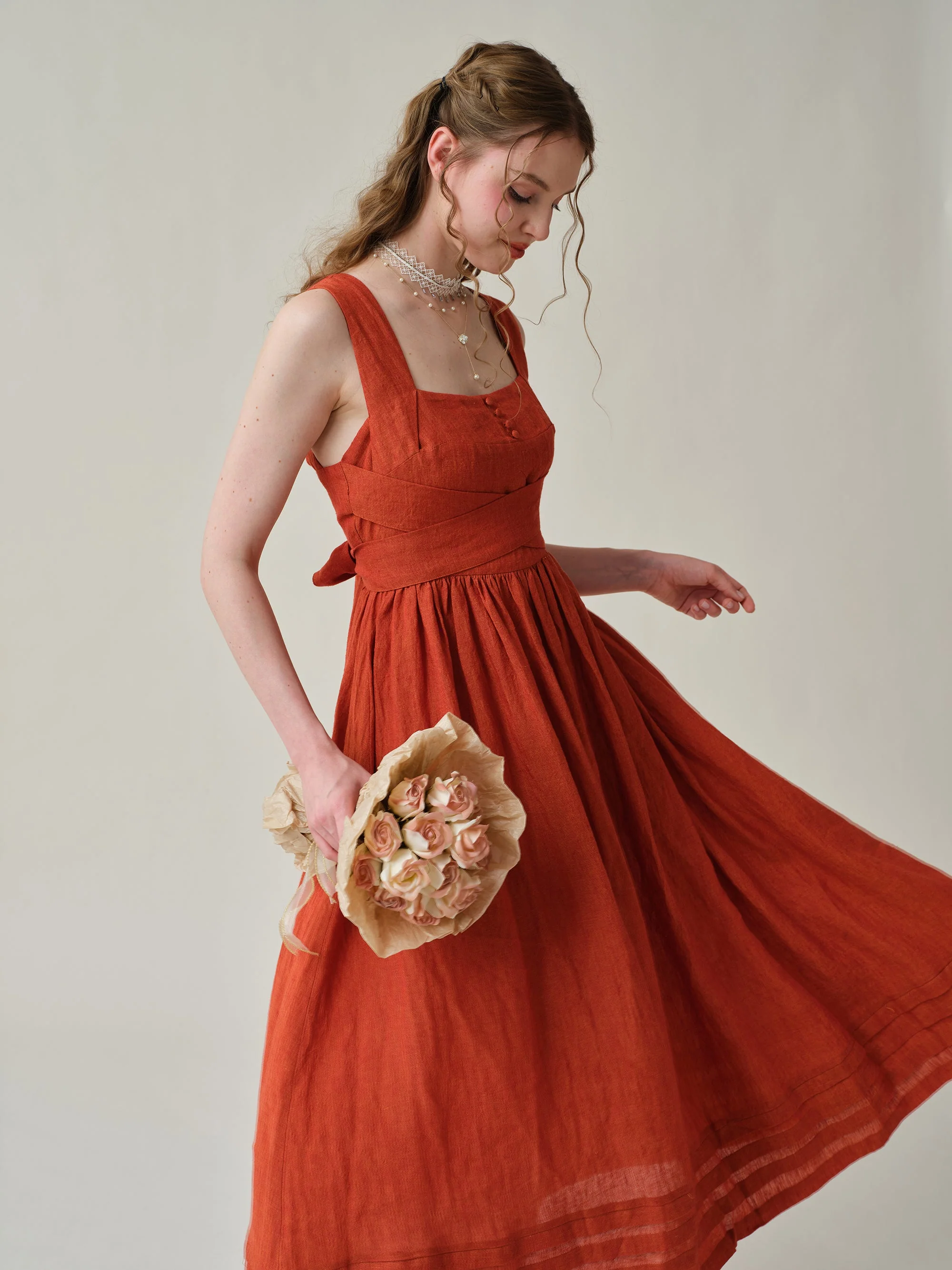 Vetiver 23 | cross back linen dress - Image 17