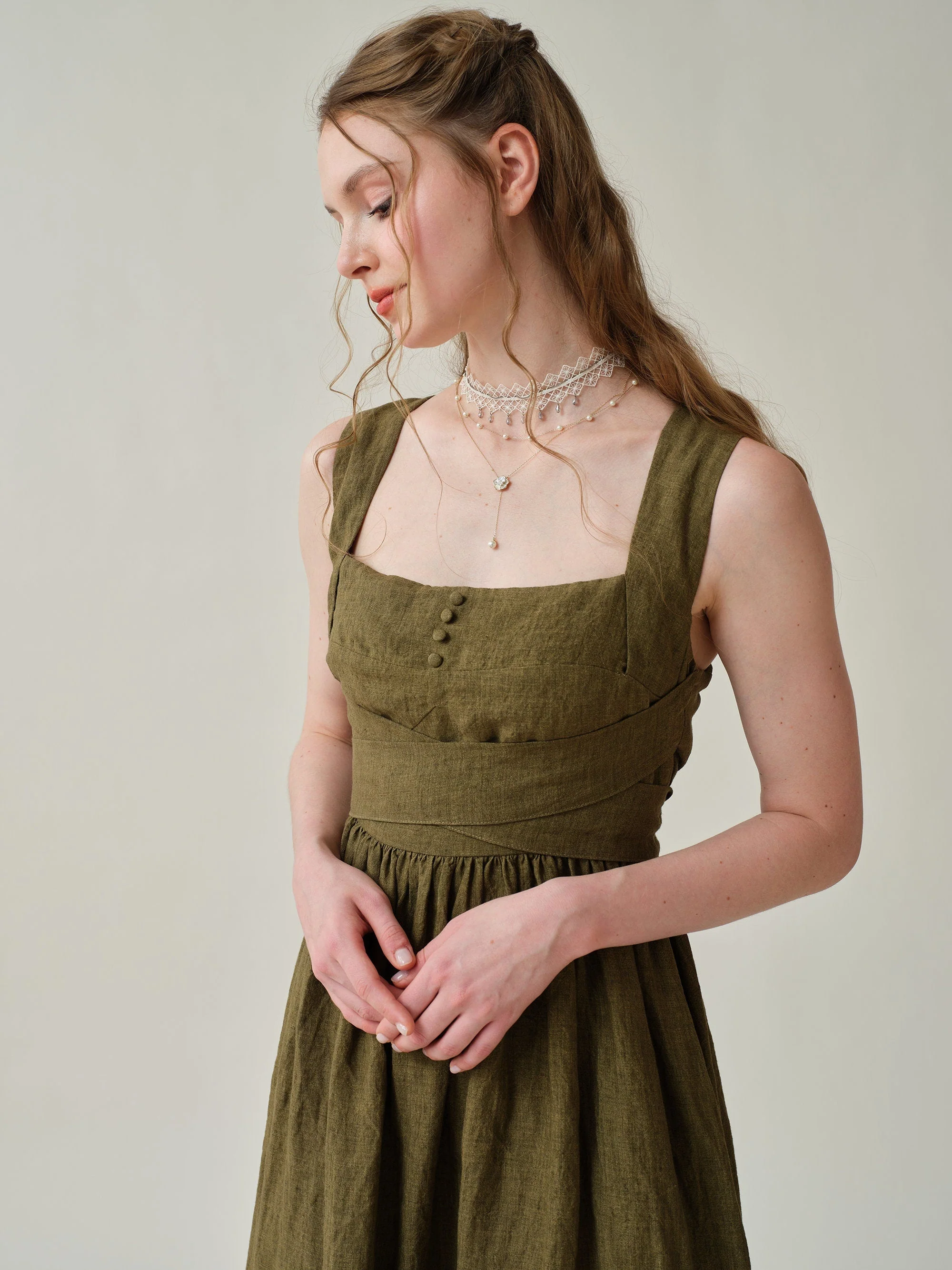 Vetiver 23 | cross back linen dress - Image 3