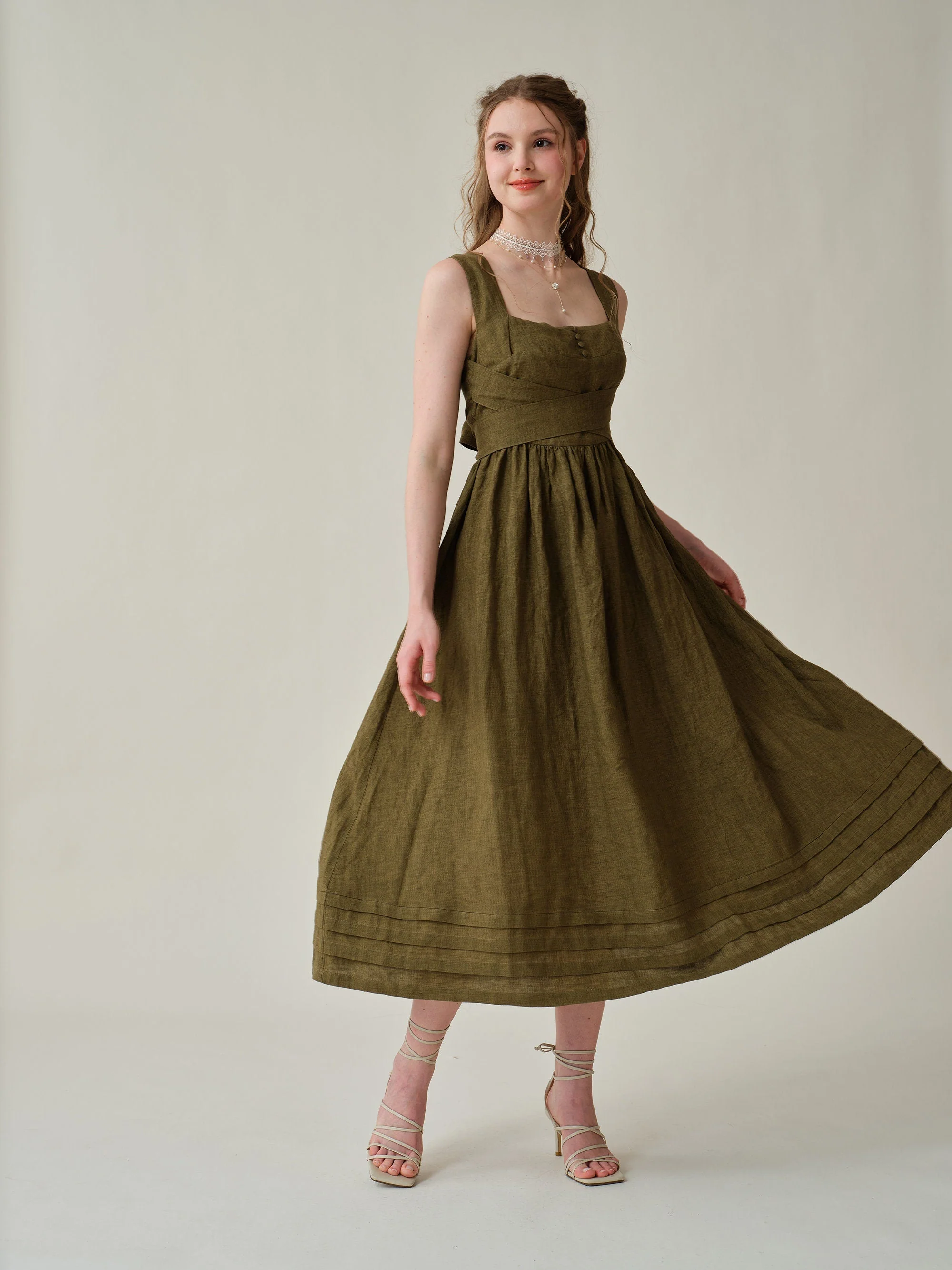 Vetiver 23 | cross back linen dress - Image 5