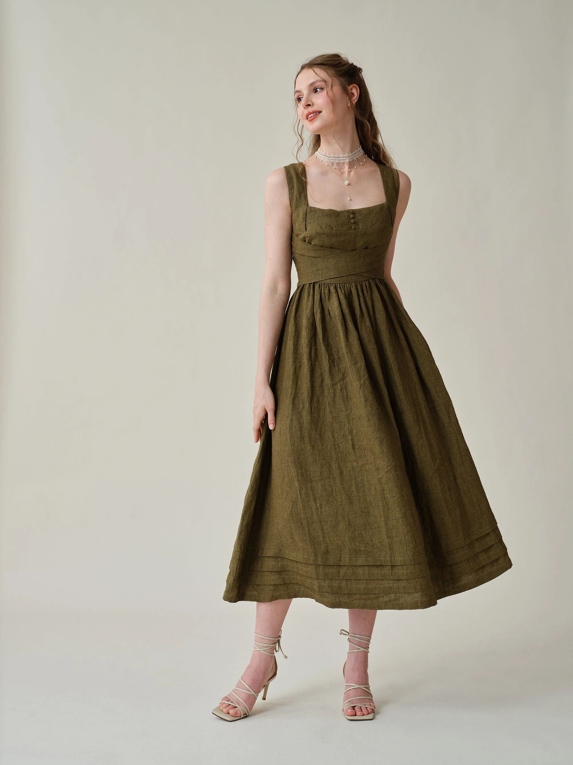 Vetiver 23 | cross back linen dress - Image 6