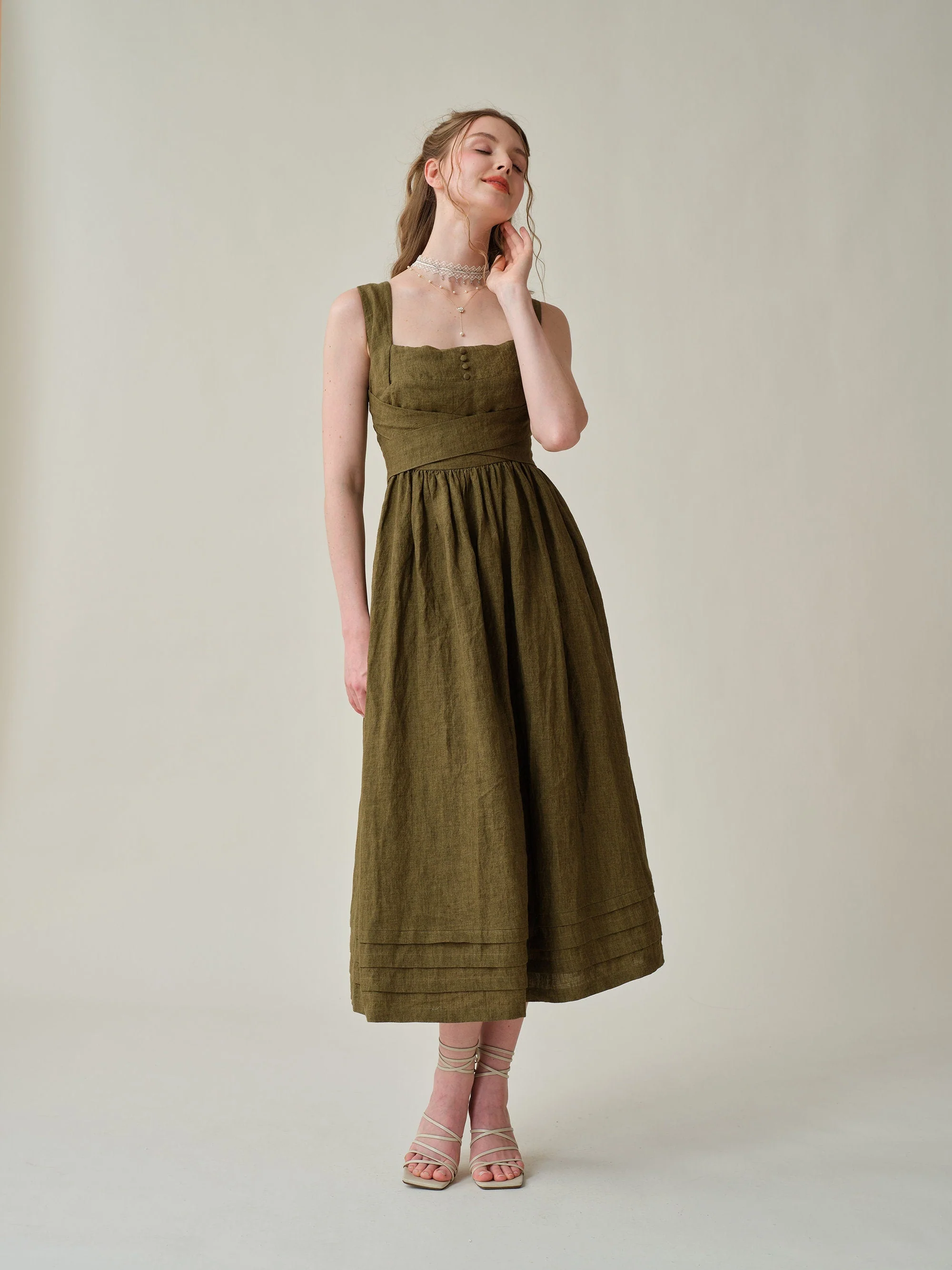 Vetiver 23 | cross back linen dress - Image 7
