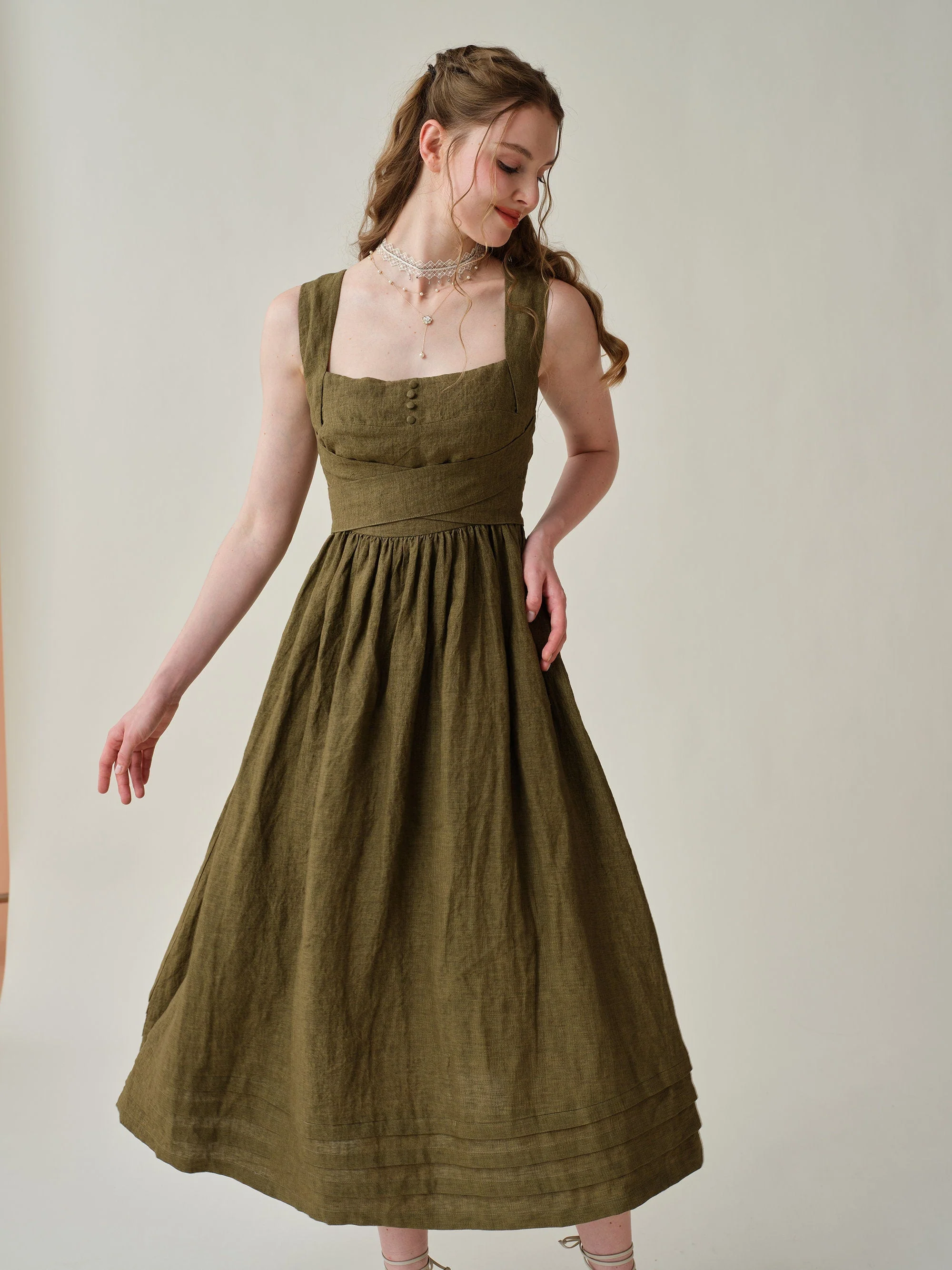 Vetiver 23 | cross back linen dress - Image 8