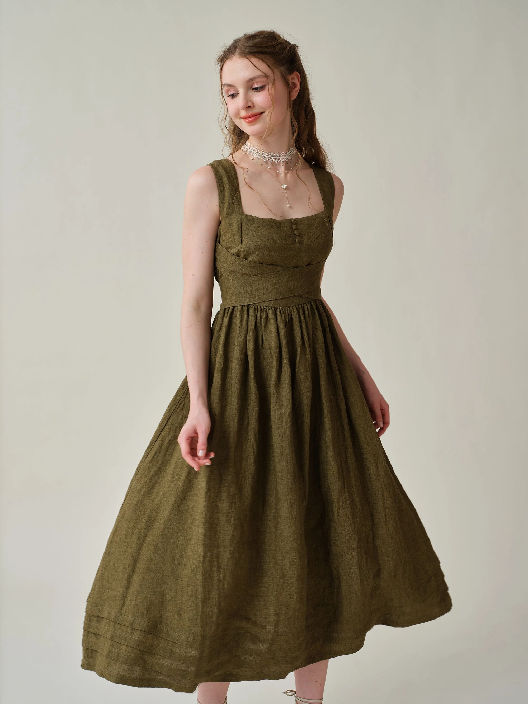 Vetiver 23 | cross back linen dress - Image 14