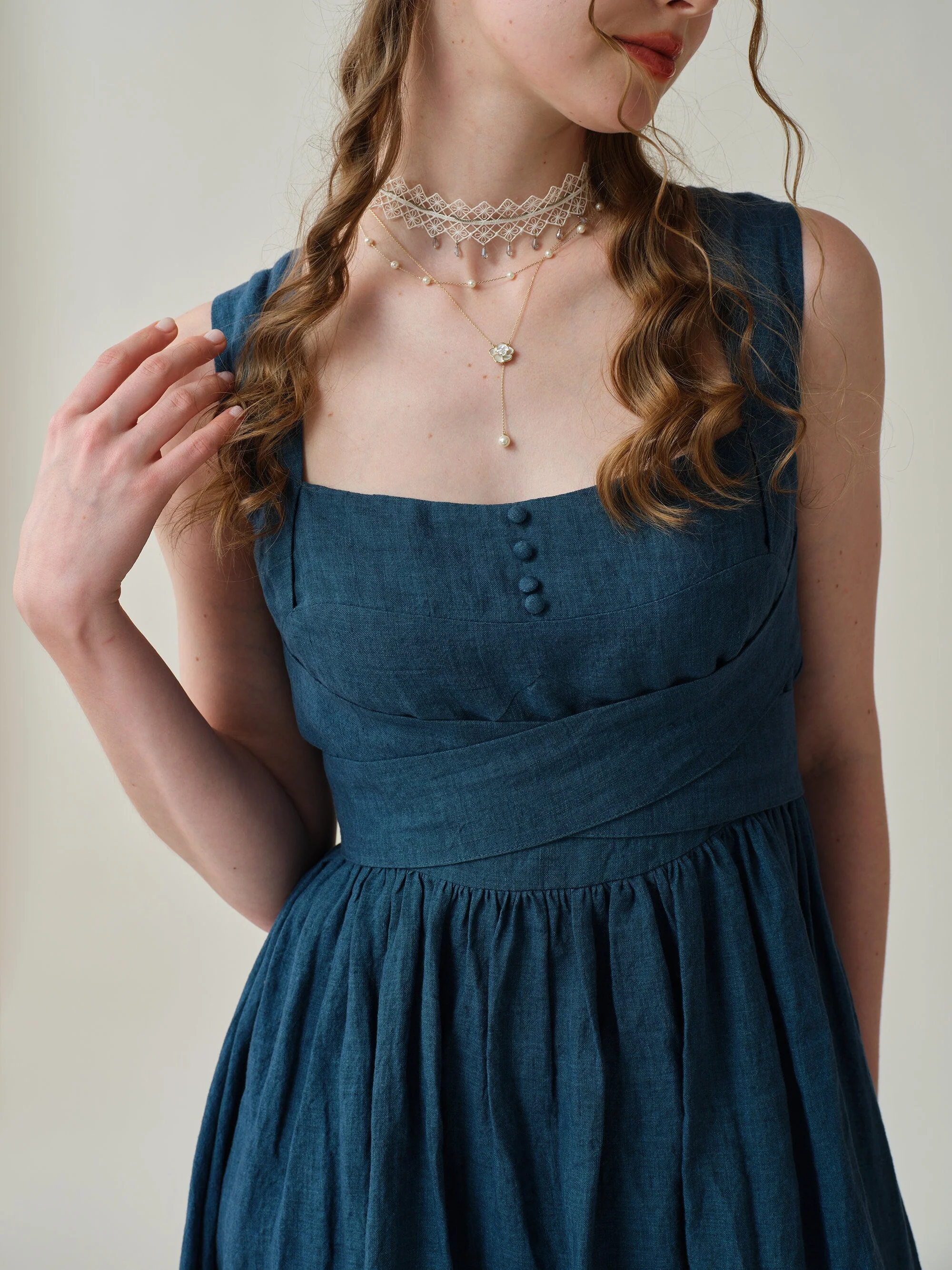 Vetiver 23 | cross back linen dress - Image 10