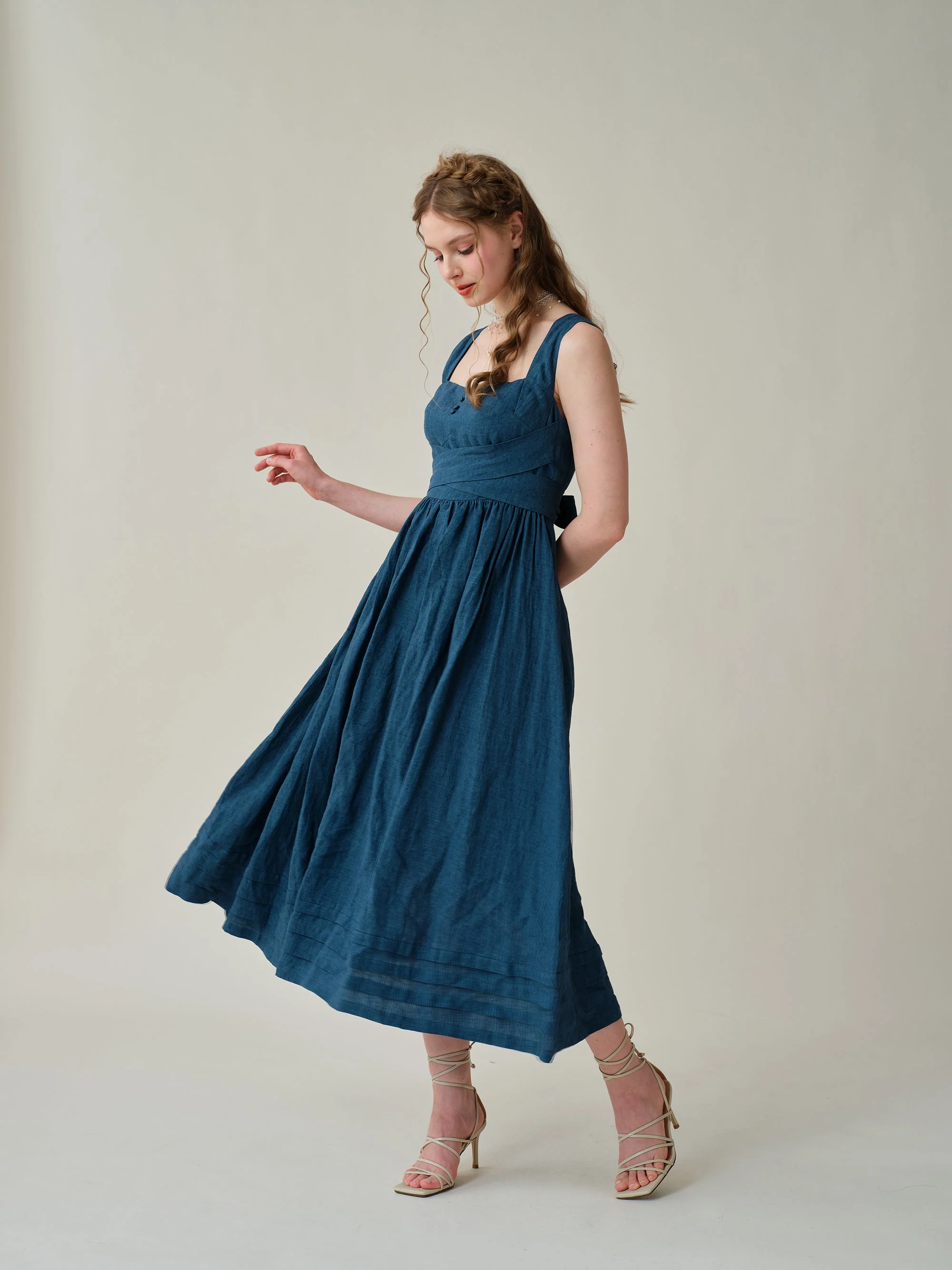Vetiver 23 | cross back linen dress - Image 11